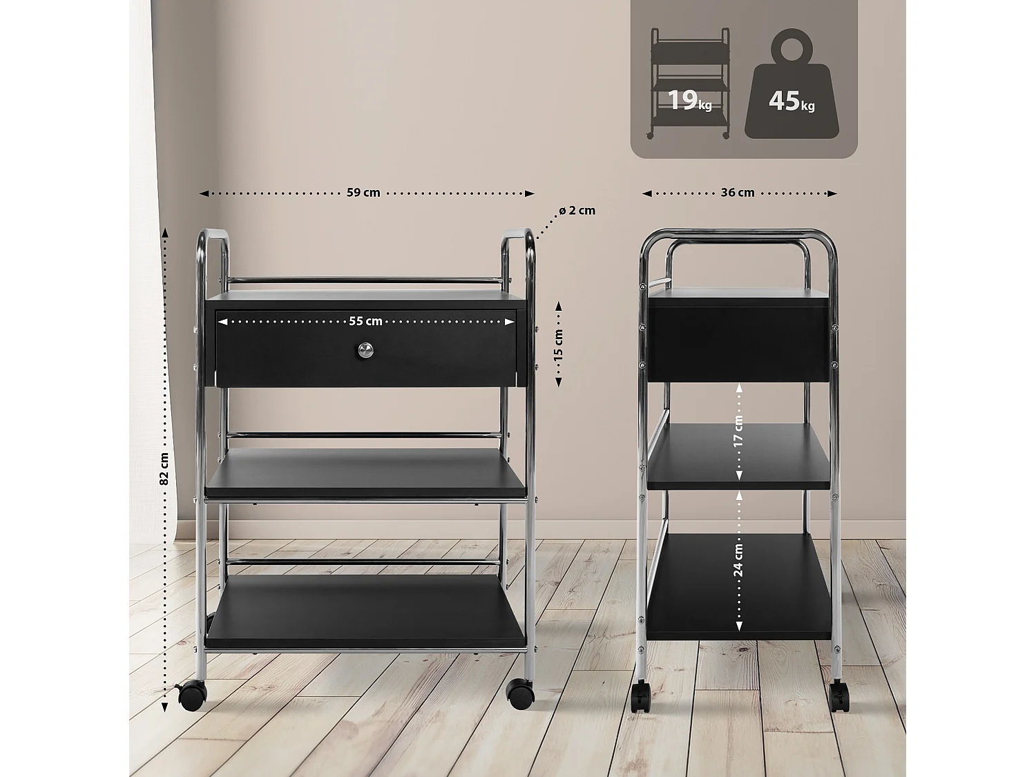 Servierwagen - Holz & schwarz - schwarz - PL912