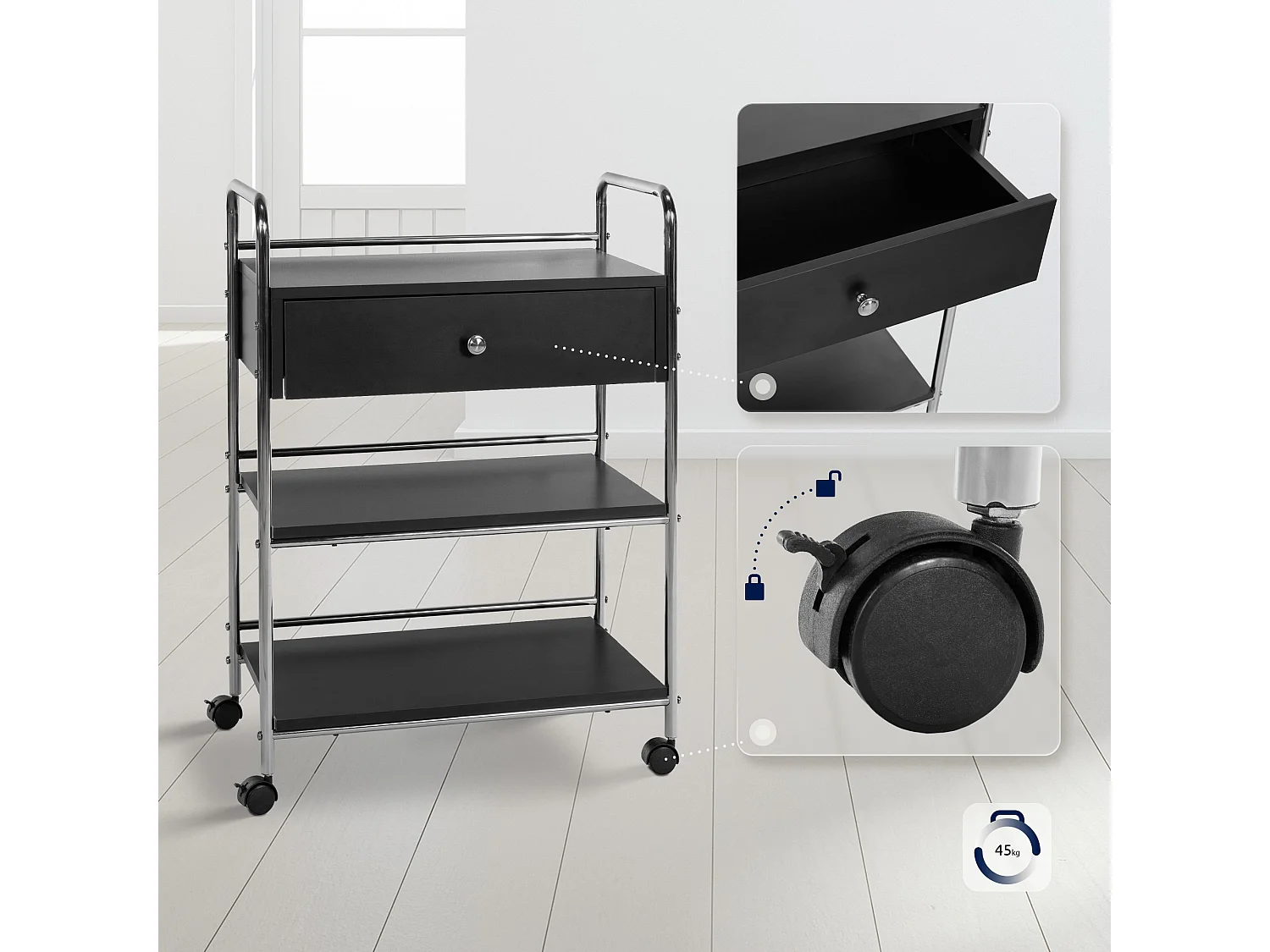 Servierwagen - Holz & schwarz - schwarz - PL912