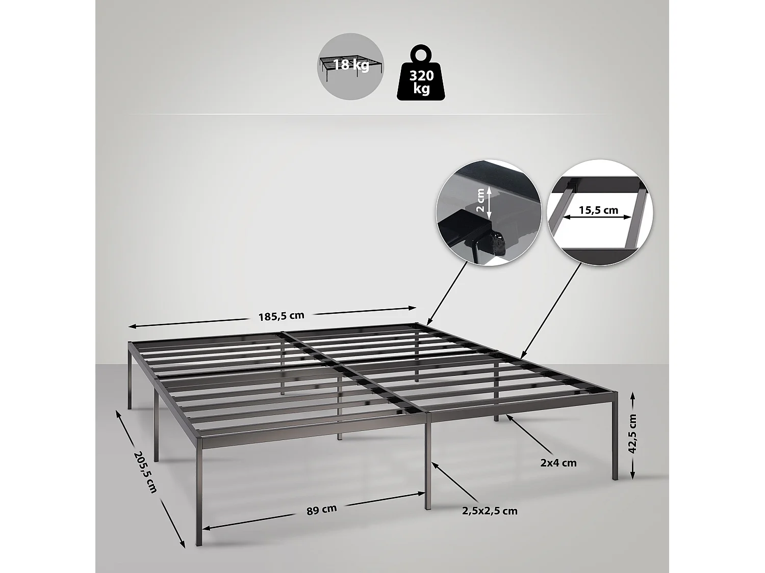 Lit en métal - 200x180x42 cm - Noir - Fargo