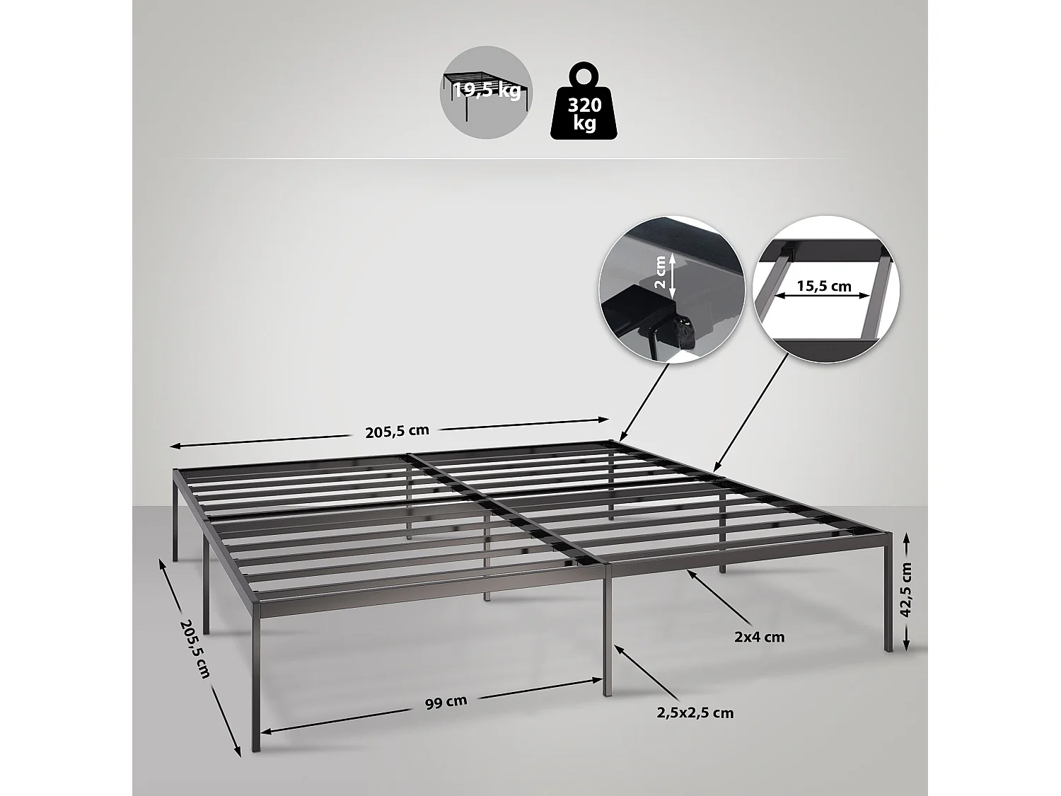 Metallbett - 200x200x42 cm - schwarz - Fargo