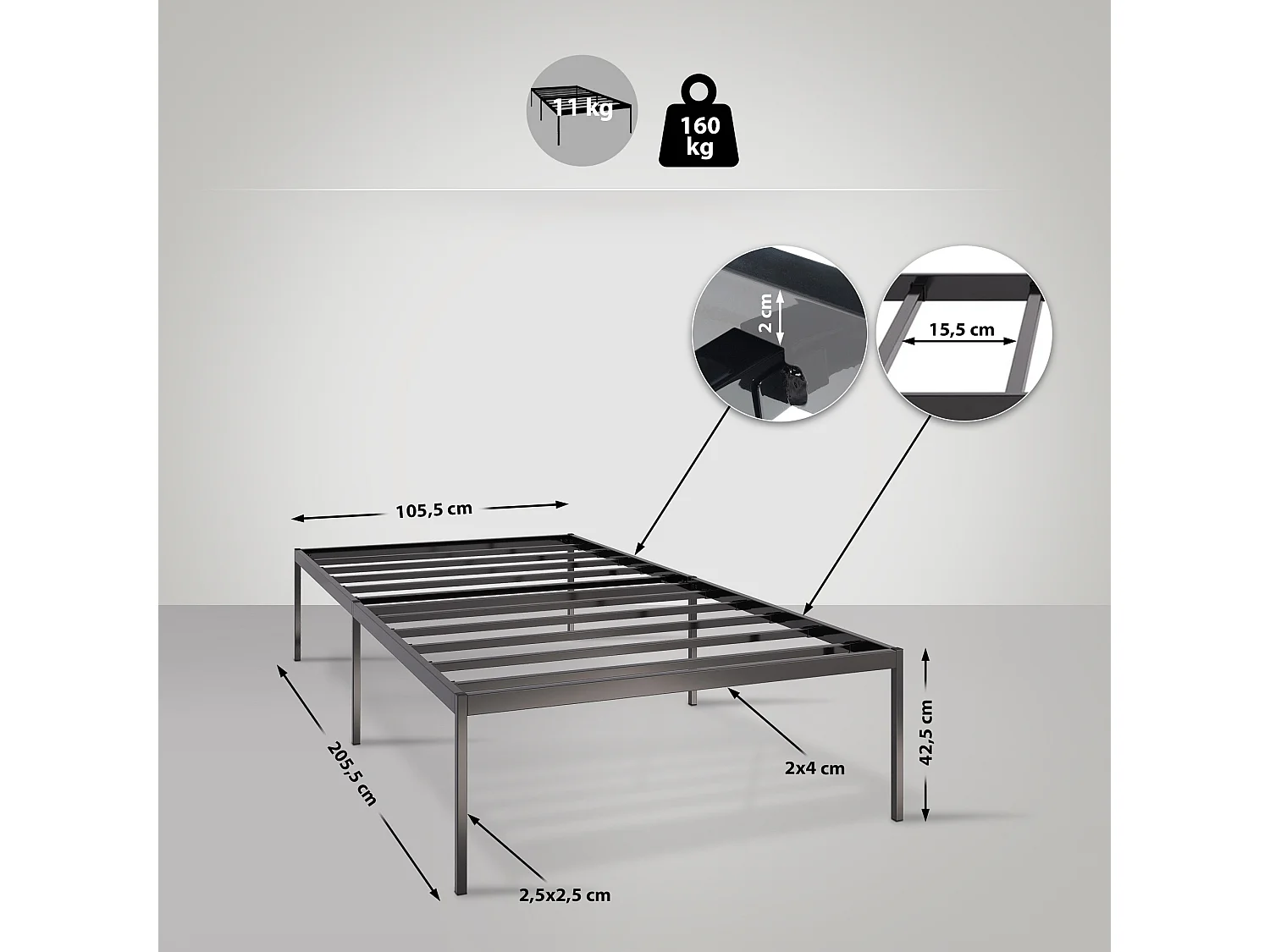 Metallbett - 200x100x42 cm - schwarz - Fargo