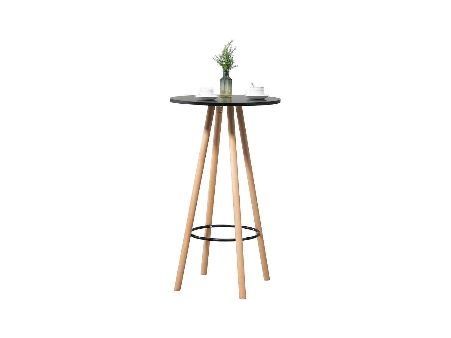 Table haute - rond Ø 60 cm - Bois - Nature / Noir - Livia