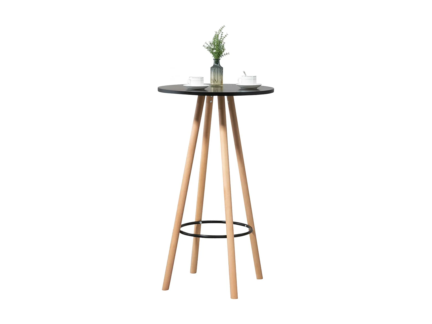 Table haute - rond Ø 60 cm - Bois - Nature / Noir - Livia
