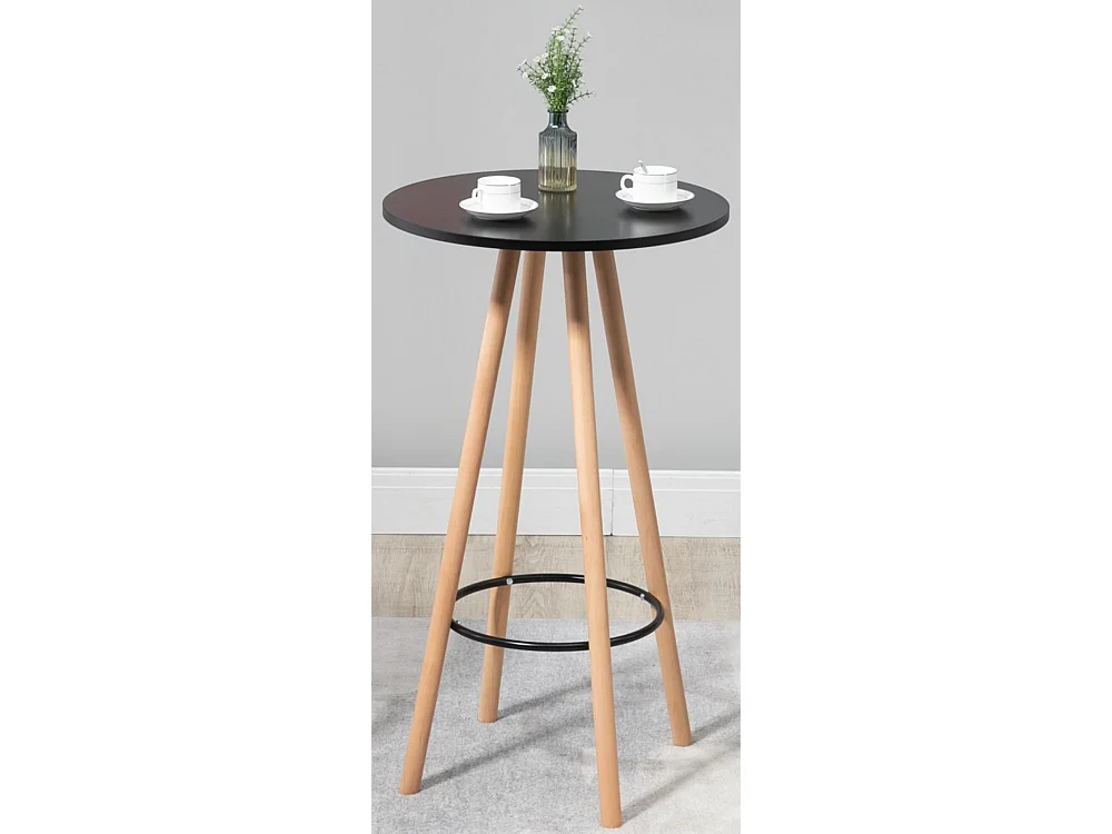 Table haute - rond Ø 60 cm - Bois - Nature / Noir - Livia