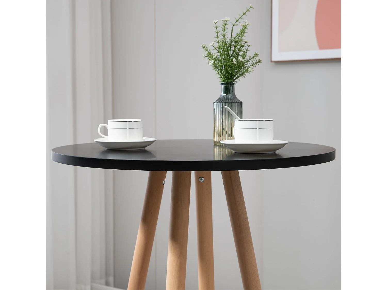 Table haute - rond Ø 60 cm - Bois - Nature / Noir - Livia