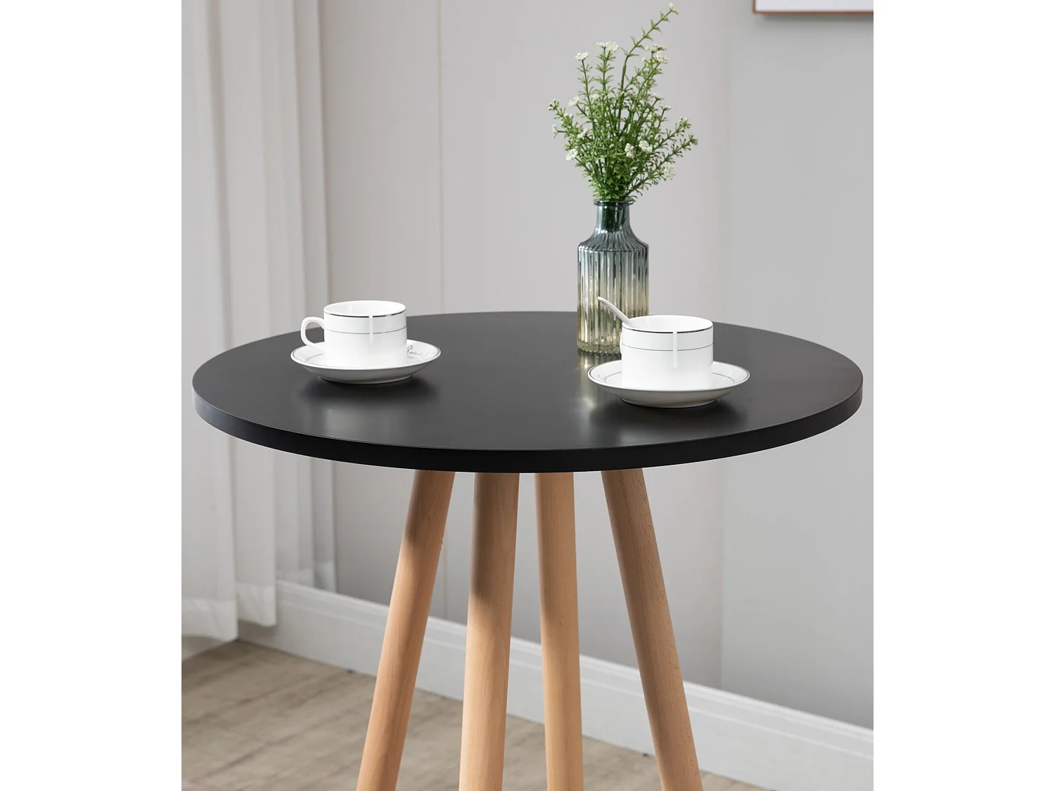 Table haute - rond Ø 60 cm - Bois - Nature / Noir - Livia