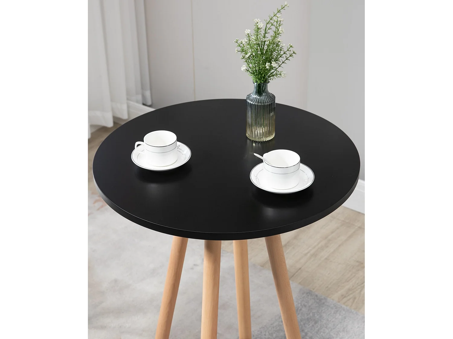Table haute - rond Ø 60 cm - Bois - Nature / Noir - Livia