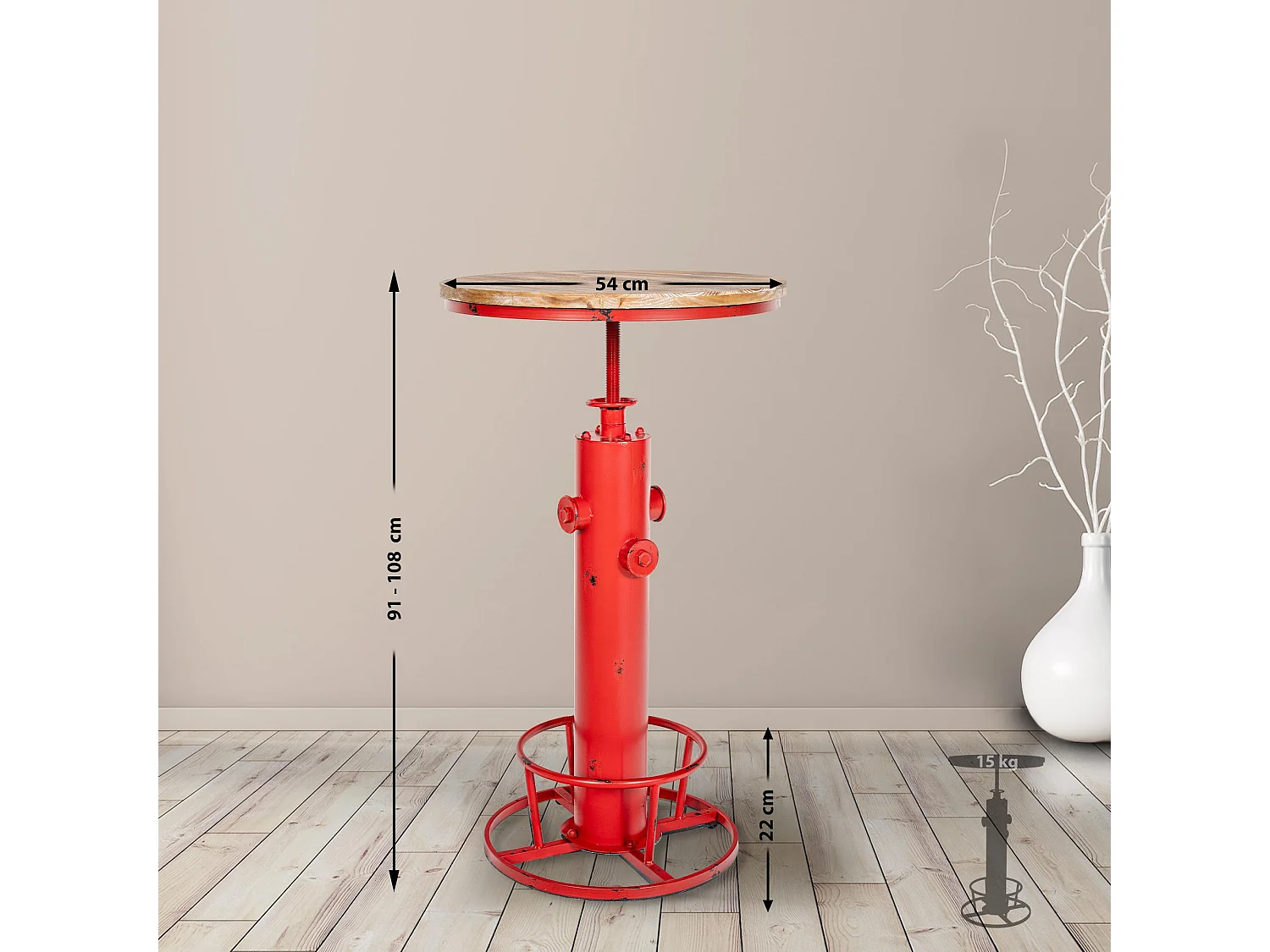 Table haute de bar - rond Ø 54 cm - Métal - Rouge - Ruhr