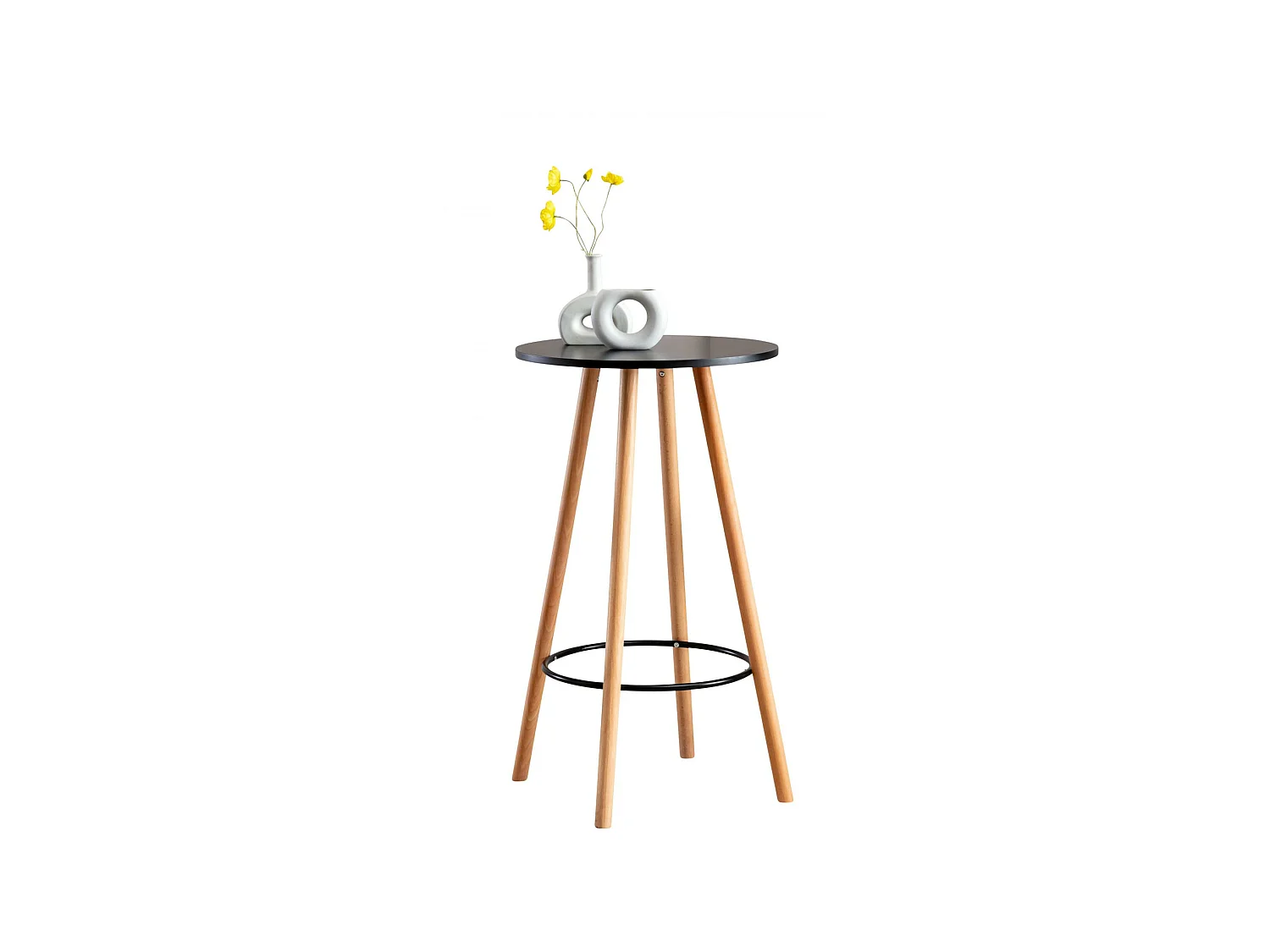 Table haute de bar - rond Ø 60 cm - Bois - Noir - Mijas