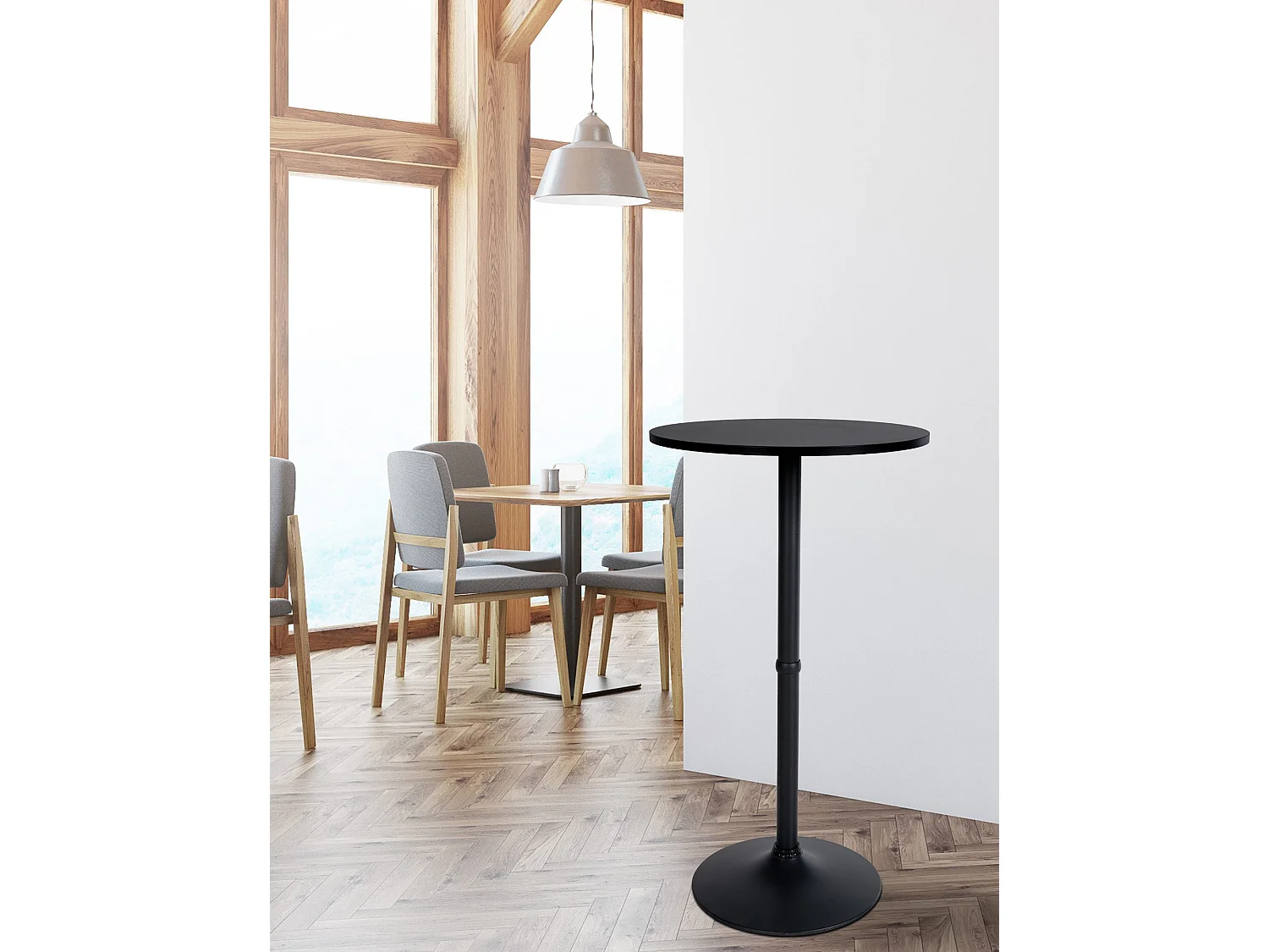 Table haute de bar - rond Ø 60 cm - Bois - Noir / Noir - rund