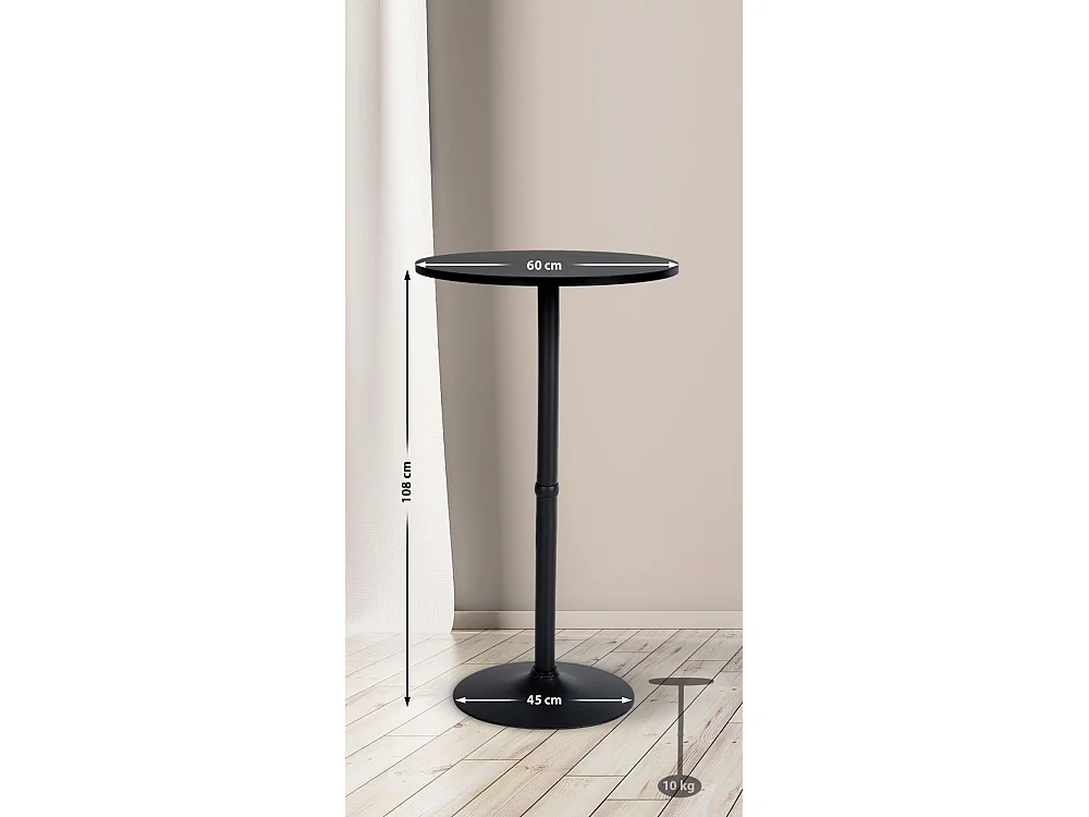 Table haute de bar - rond Ø 60 cm - Bois - Noir / Noir - rund