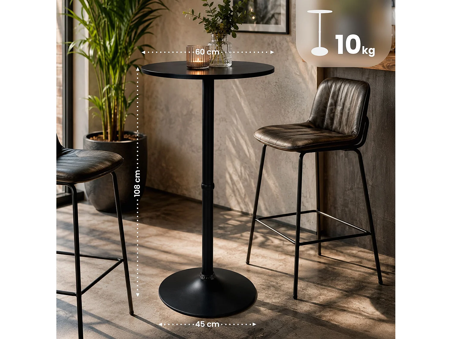 Stehtisch - rund Ø 60 cm - Holz - Noir / Noir - rund