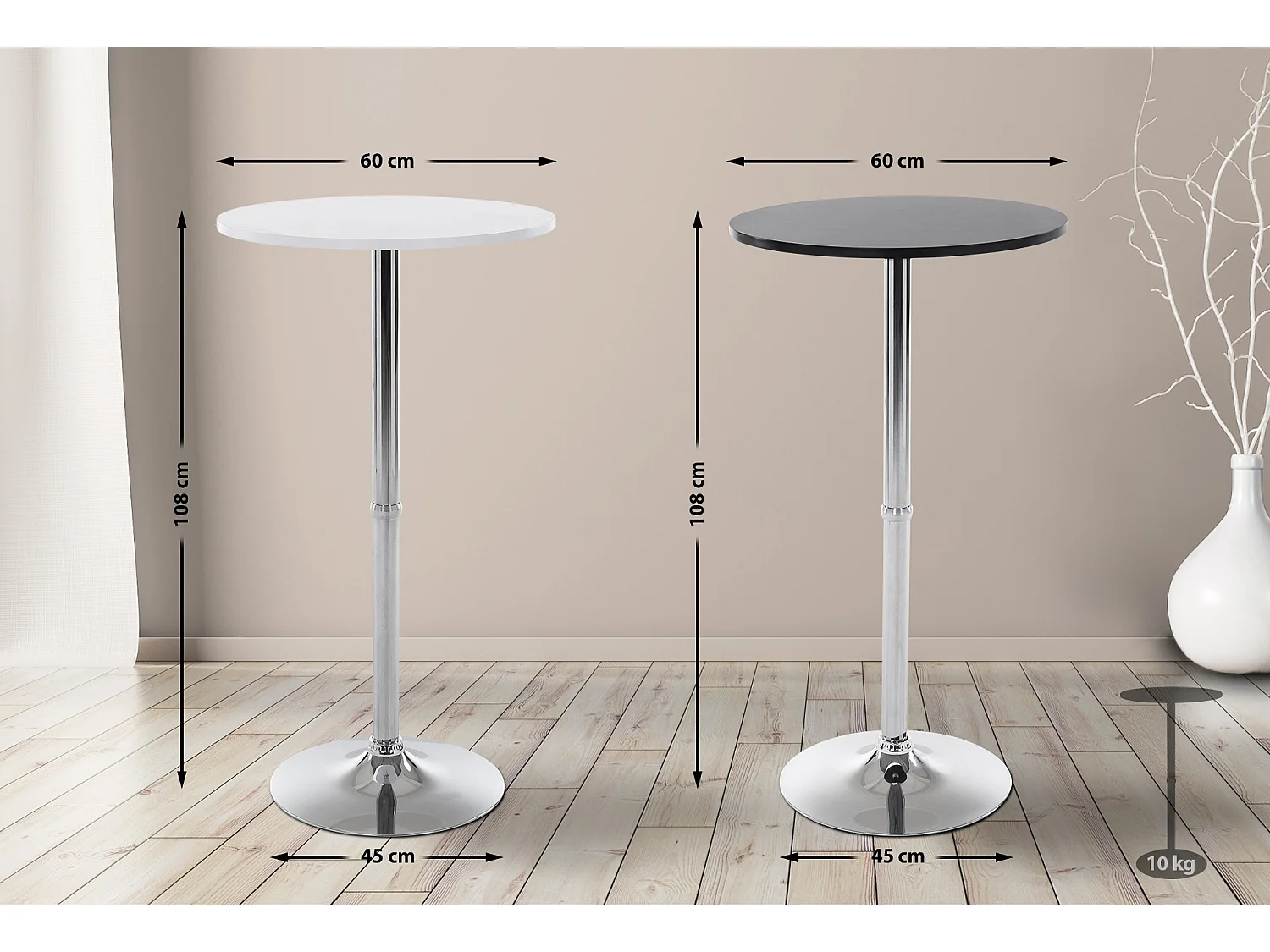 Table haute de bar - rond Ø 60 cm - Bois - Blanc - rund