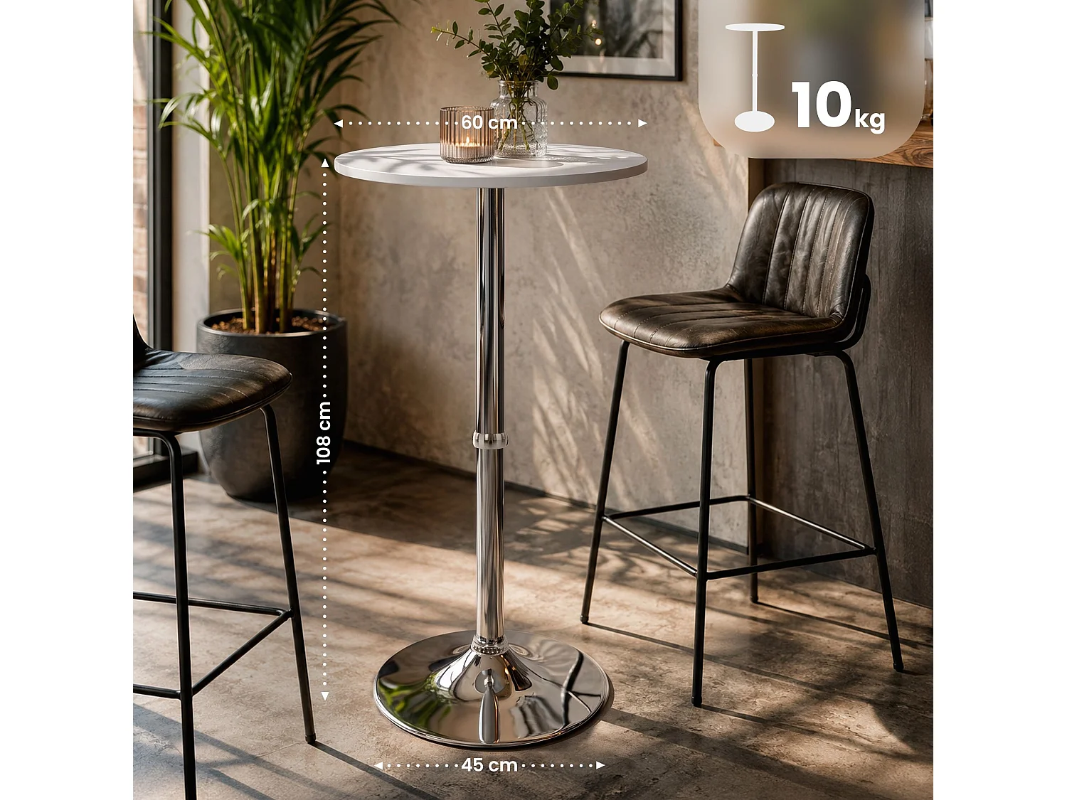 Table haute de bar - rond Ø 60 cm - Bois - Blanc - rund