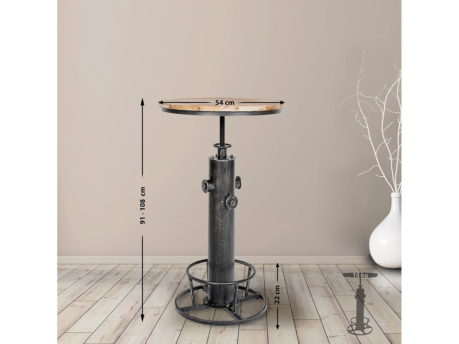 Lot de 2  Table haute - rond Ø 54 cm - Métal - Argent antique - Ruhr