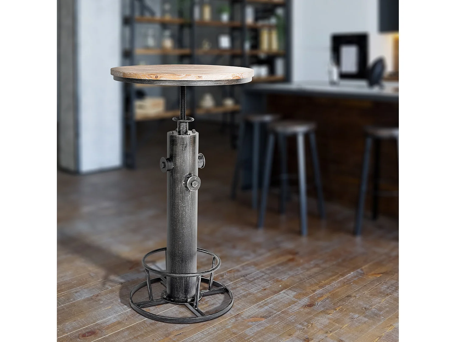 Table haute de bar - rond Ø 54 cm - Métal - Argent antique - Ruhr