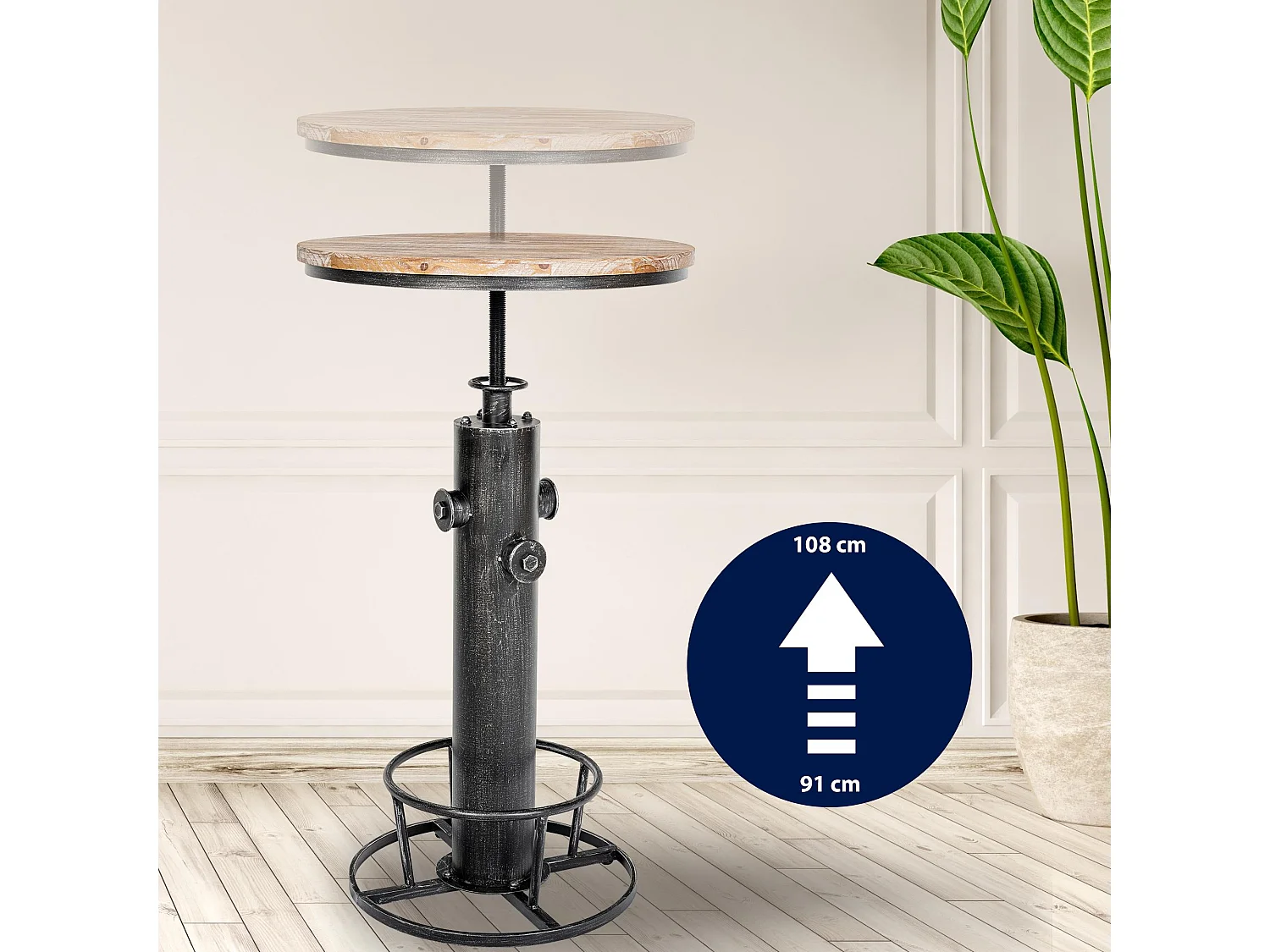 Table haute de bar - rond Ø 54 cm - Métal - Argent antique - Ruhr