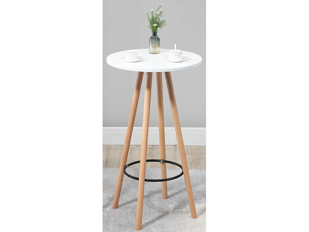 Hoge tafel - rond Ø 60 cm - Hout - Nature / Blanc - Livia