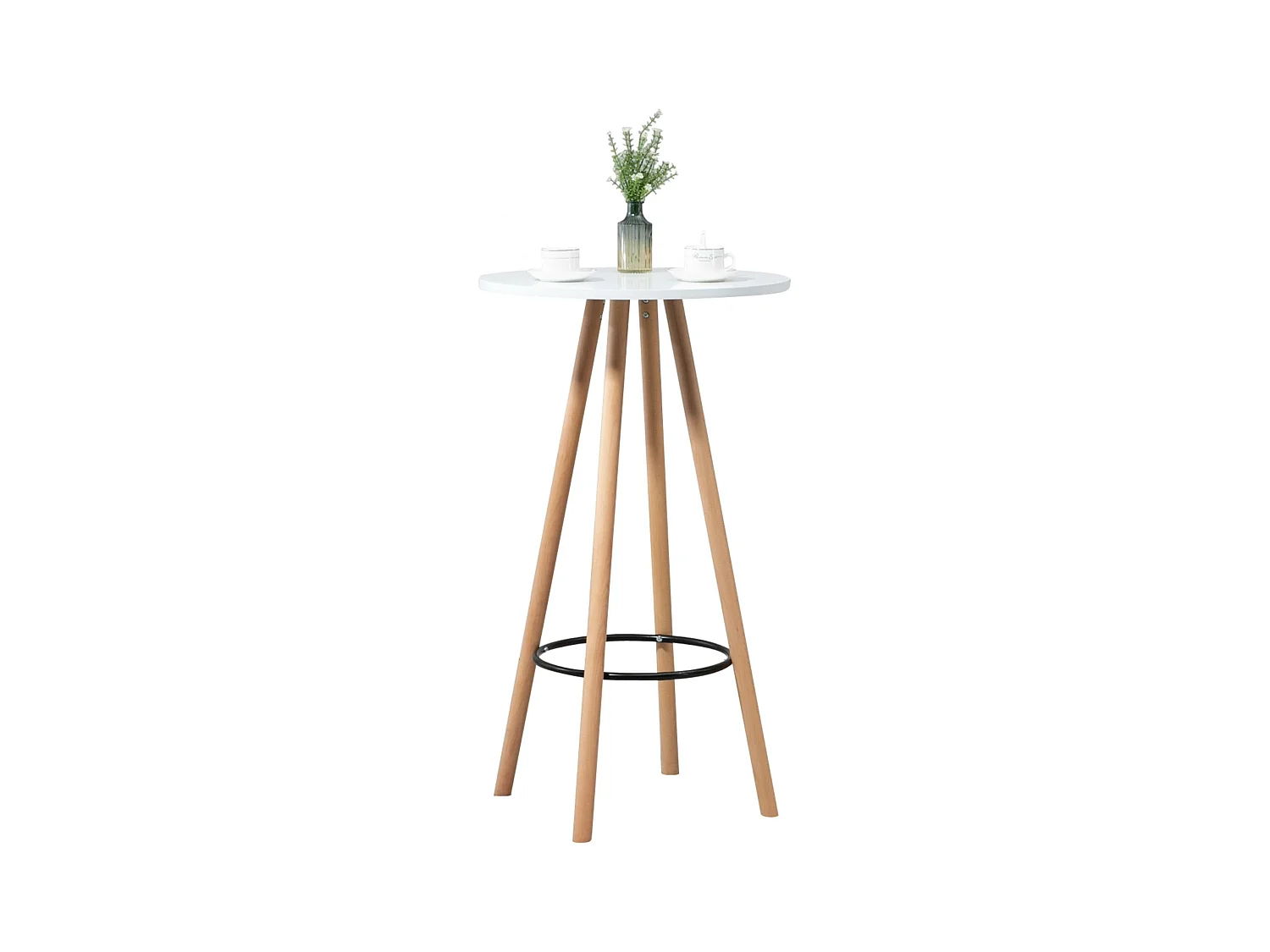 Table haute - rond Ø 60 cm - Bois - Nature / Blanc - Livia