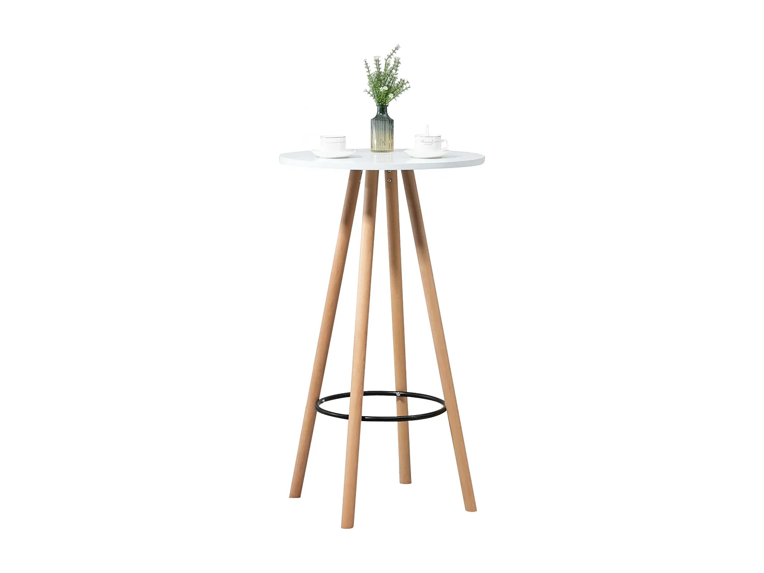Table haute - rond Ø 60 cm - Bois - Nature / Blanc - Livia