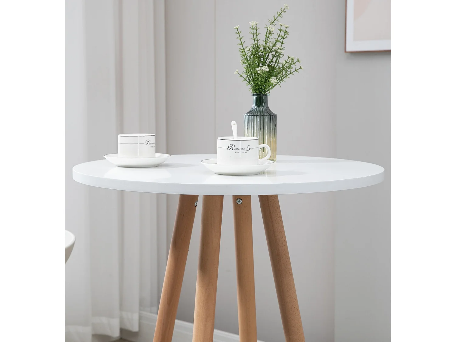 Table haute - rond Ø 60 cm - Bois - Nature / Blanc - Livia