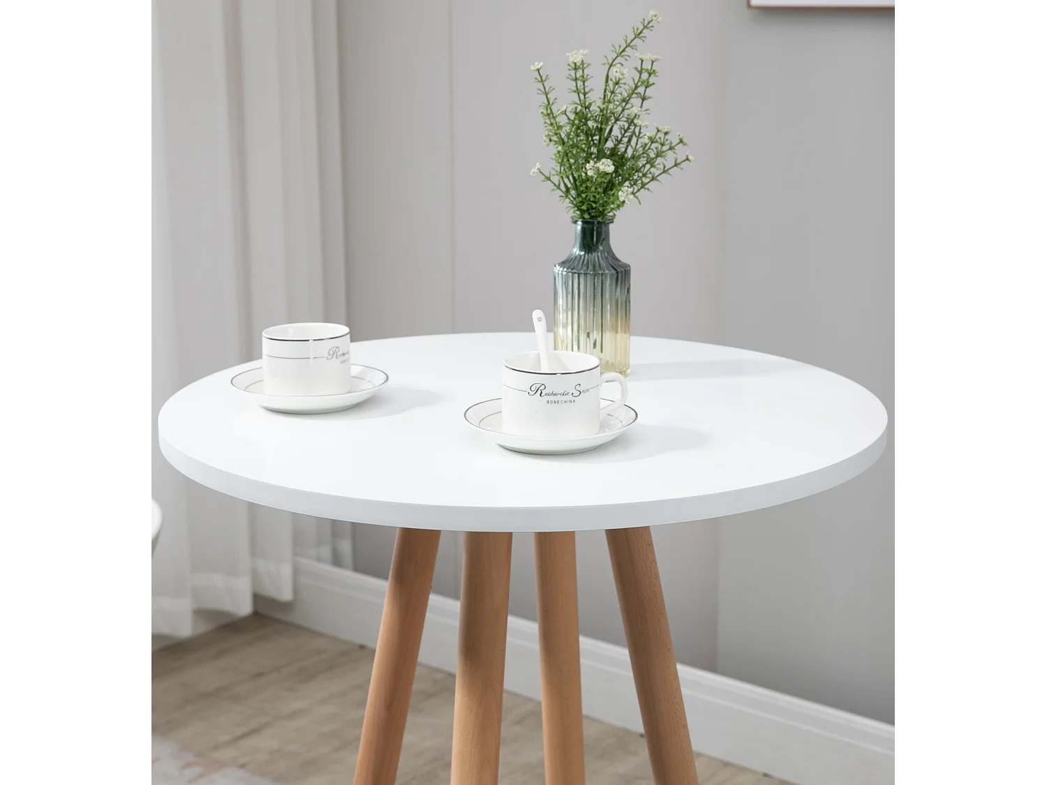 Table haute - rond Ø 60 cm - Bois - Nature / Blanc - Livia