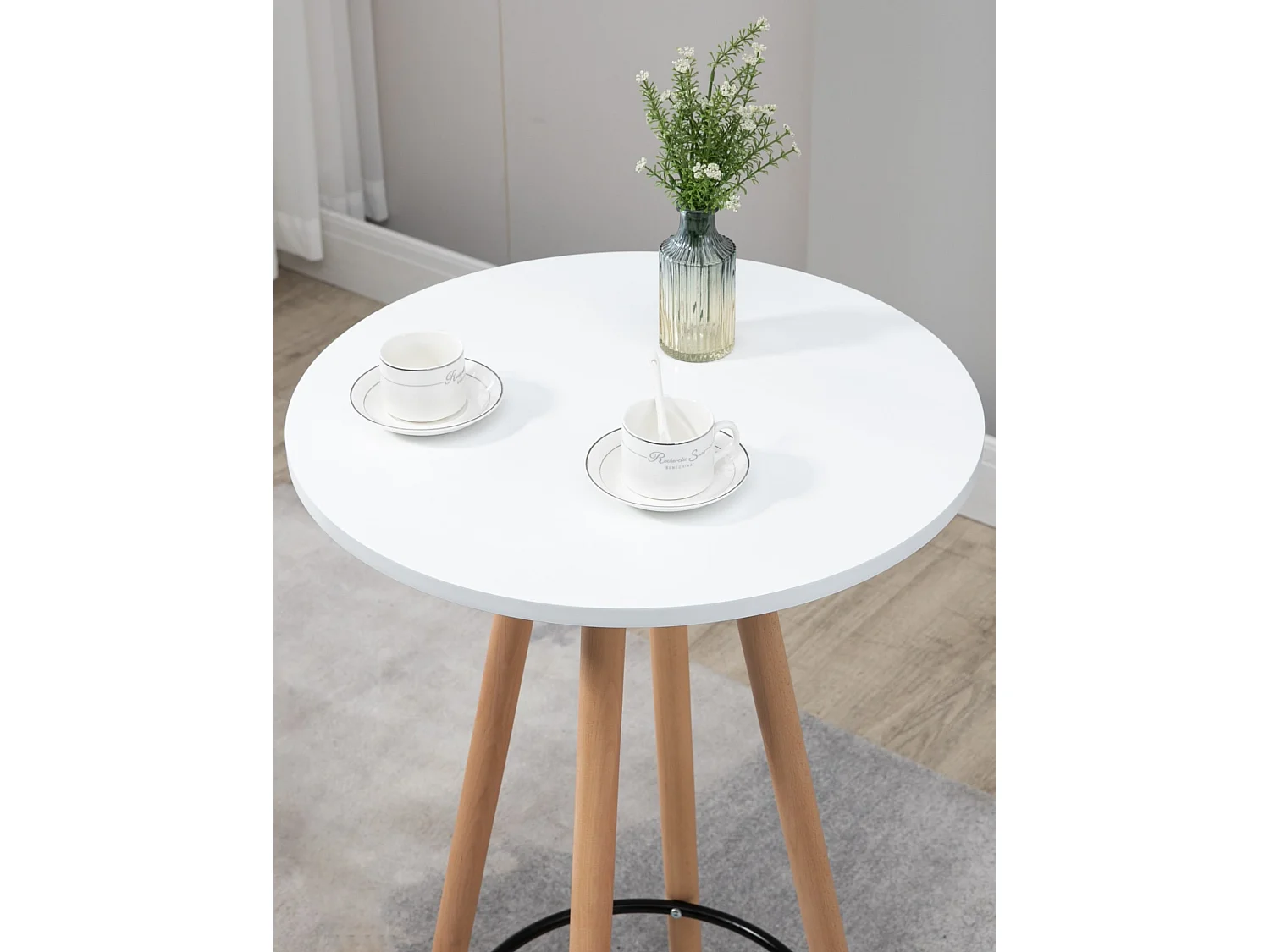 Table haute - rond Ø 60 cm - Bois - Nature / Blanc - Livia