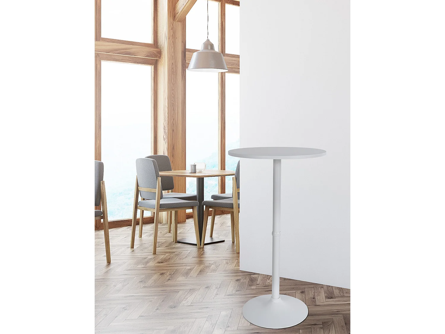 Table haute de bar - rond Ø 60 cm - Bois - Blanc / Blanc - rund