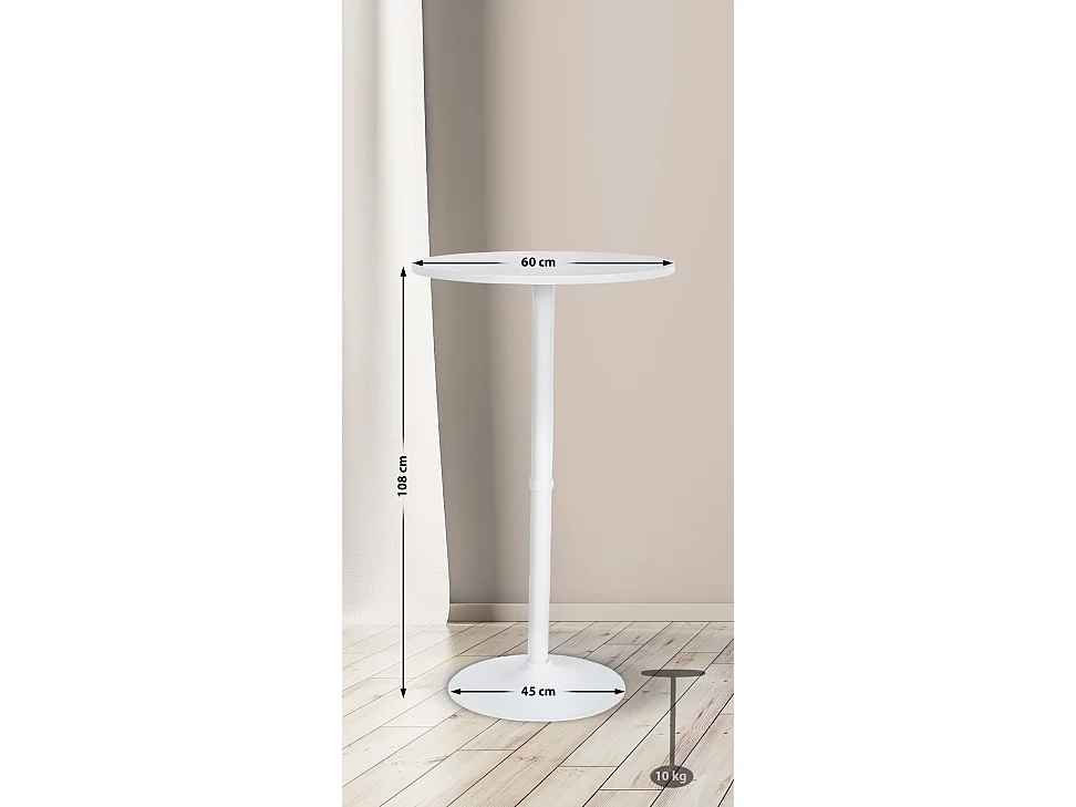 Table haute de bar - rond Ø 60 cm - Bois - Blanc / Blanc - rund