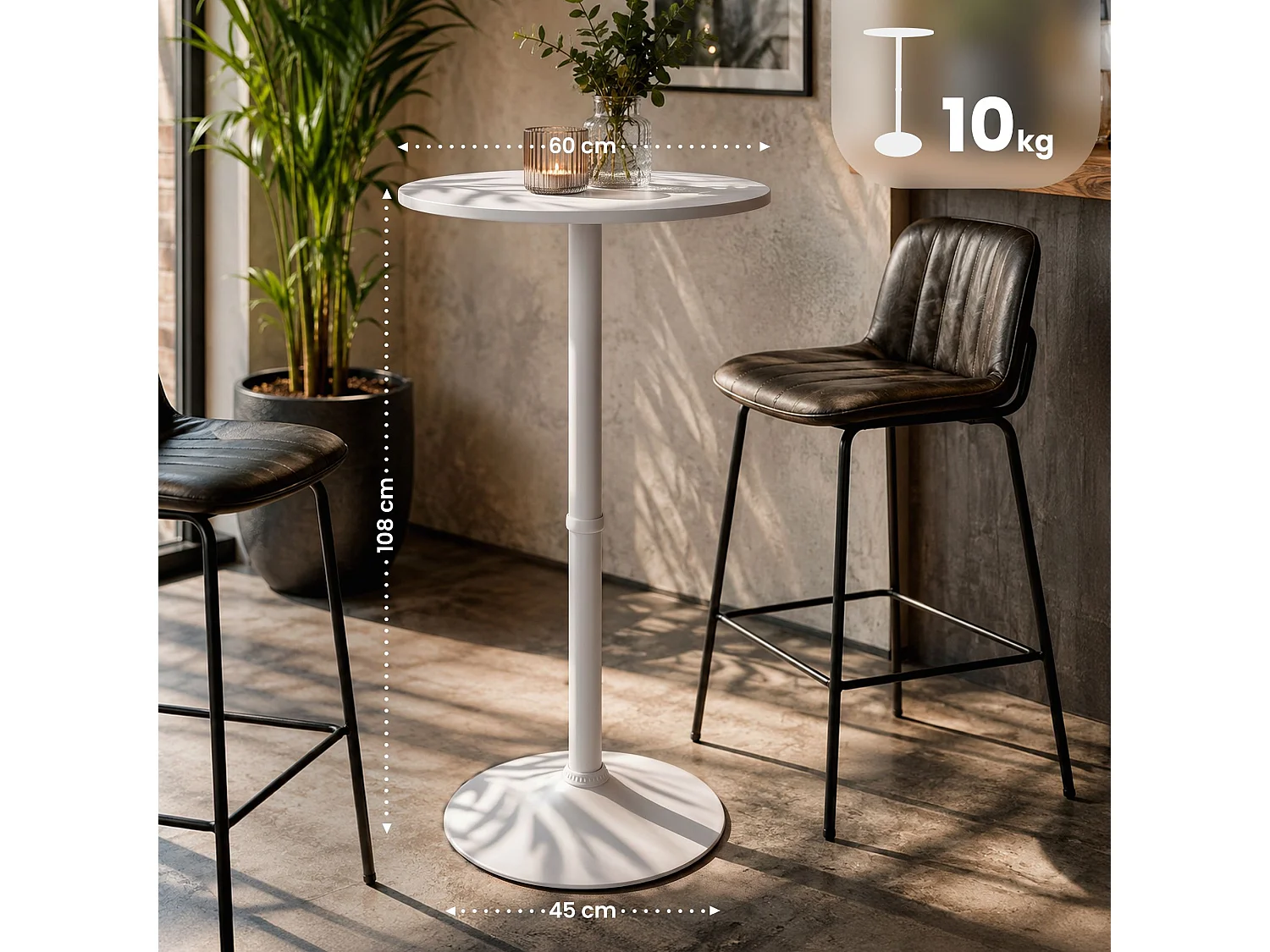 Stehtisch - rund Ø 60 cm - Holz - Blanc / Blanc - rund