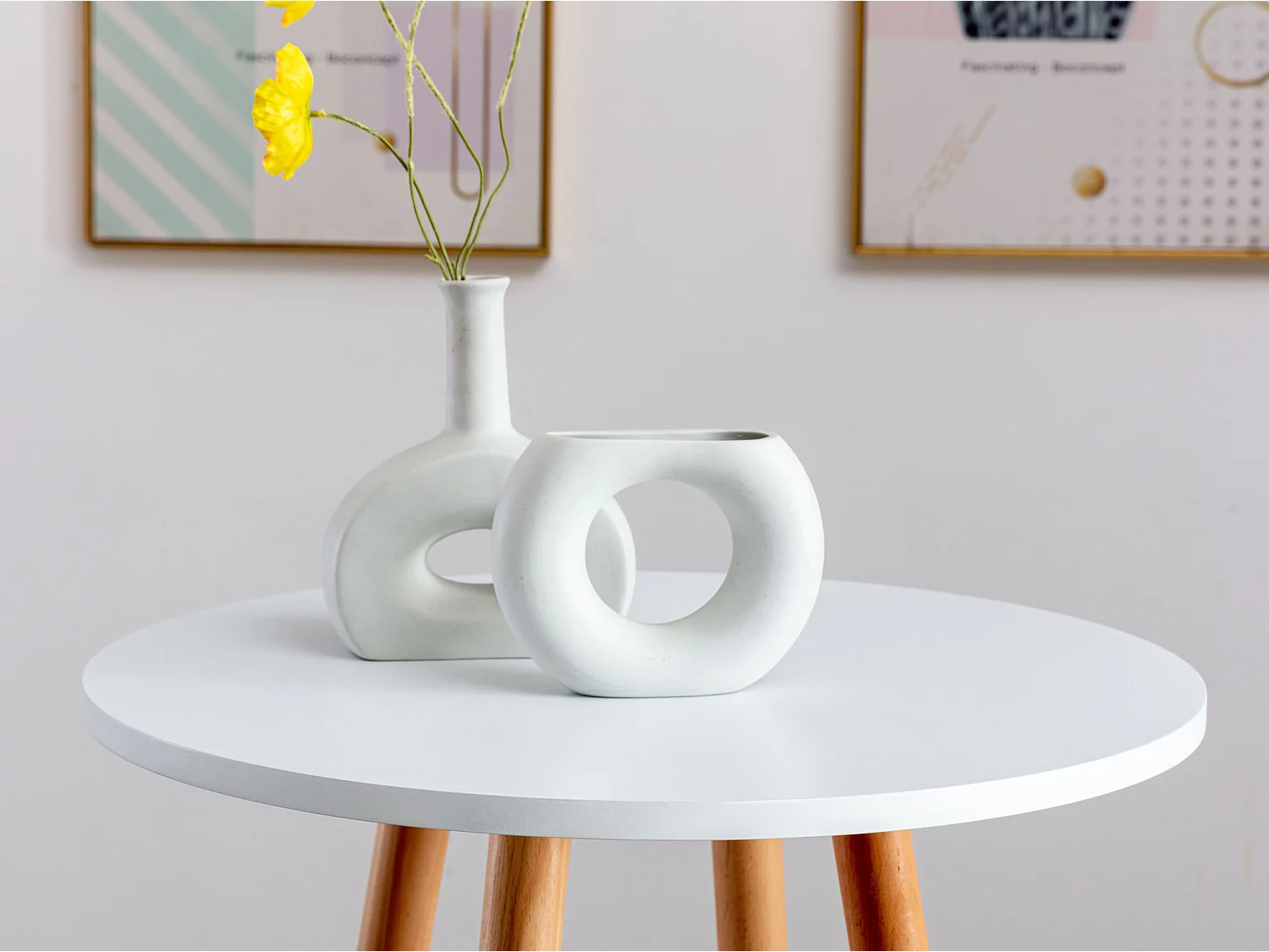 Table haute de bar - rund 60cm - Bois - Blanc - Mijas