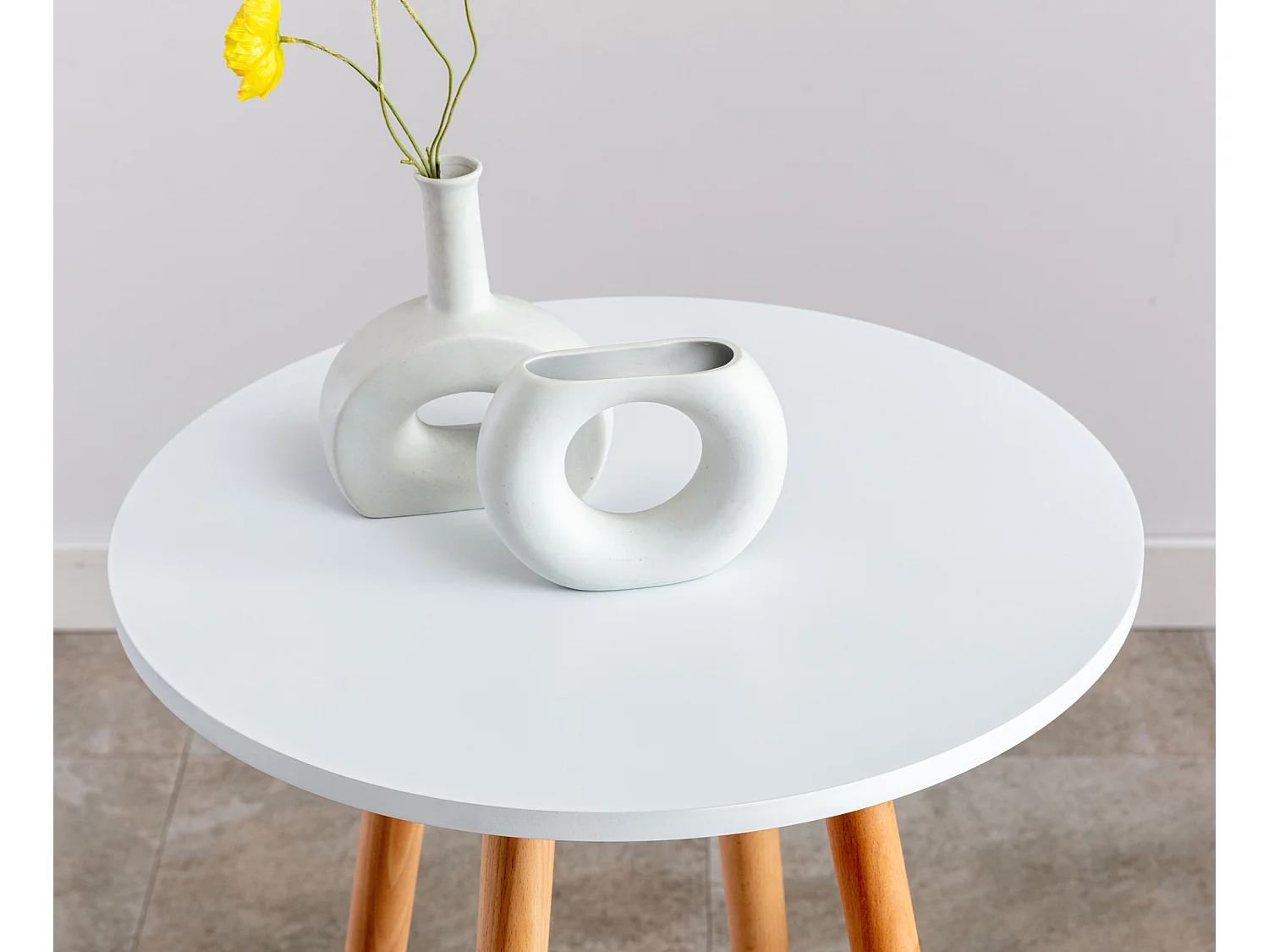 Table haute de bar - rund 60cm - Bois - Blanc - Mijas