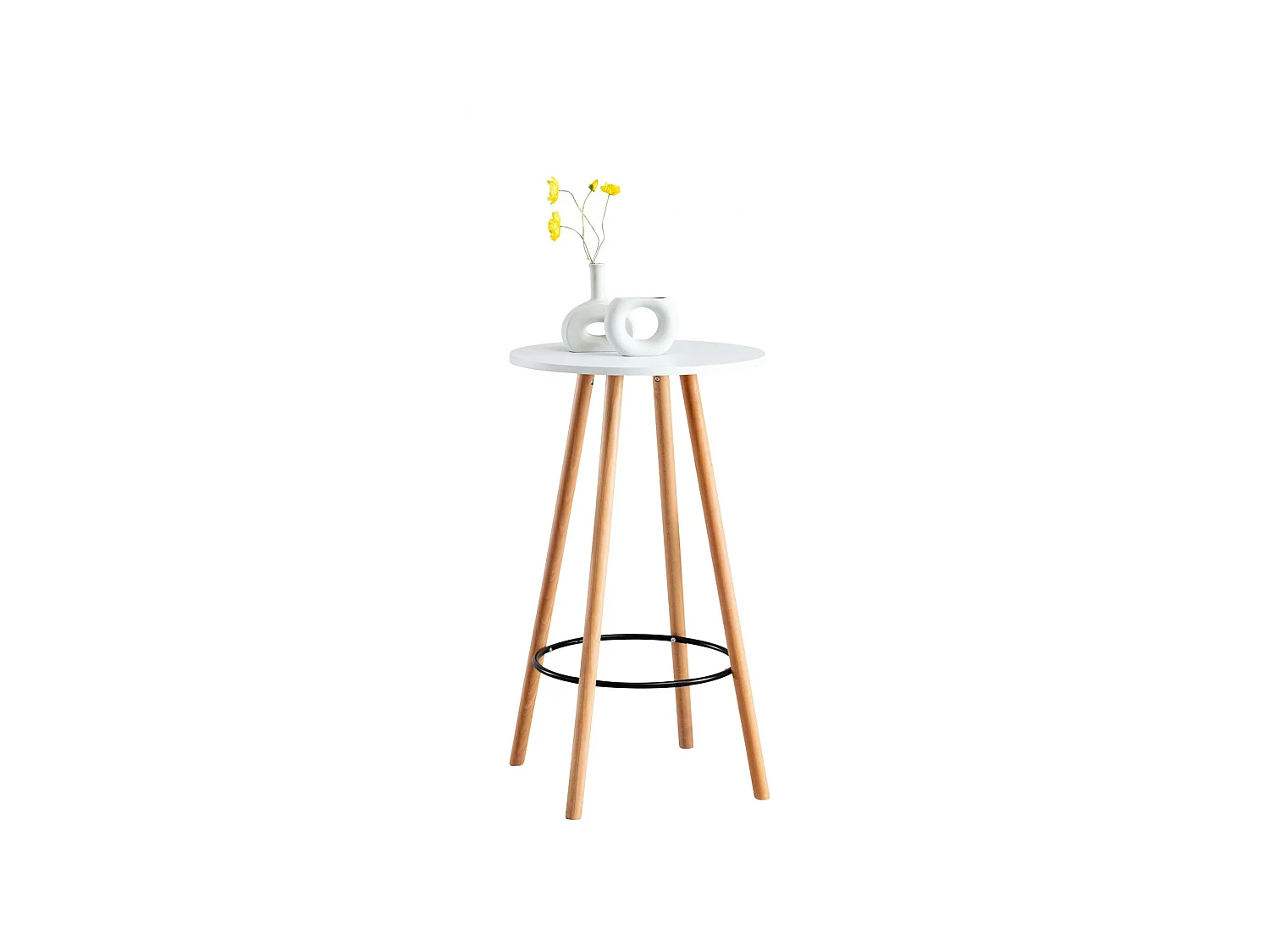 Table haute de bar - rund 60cm - Bois - Blanc - Mijas