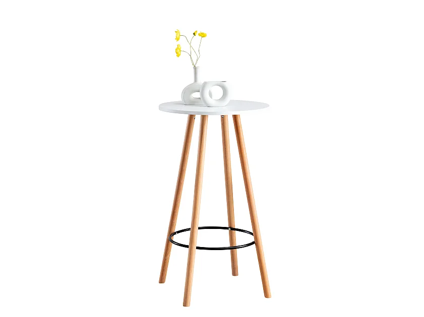 Table haute de bar - rond Ø 60 cm - Bois - Blanc - Mijas