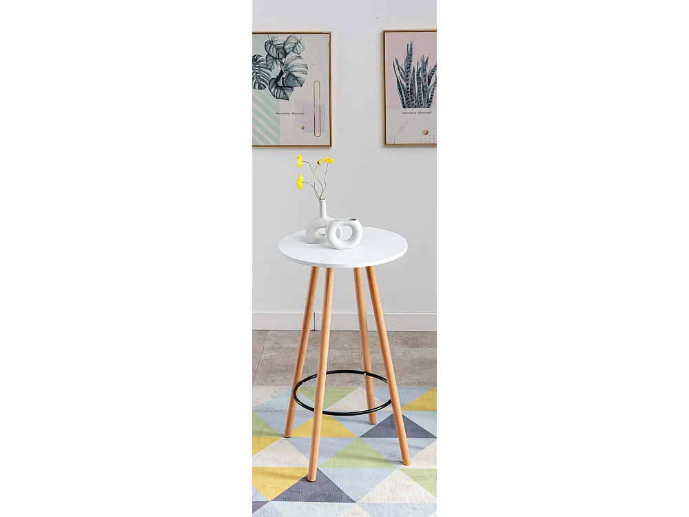Table haute de bar - rond Ø 60 cm - Bois - Blanc - Mijas