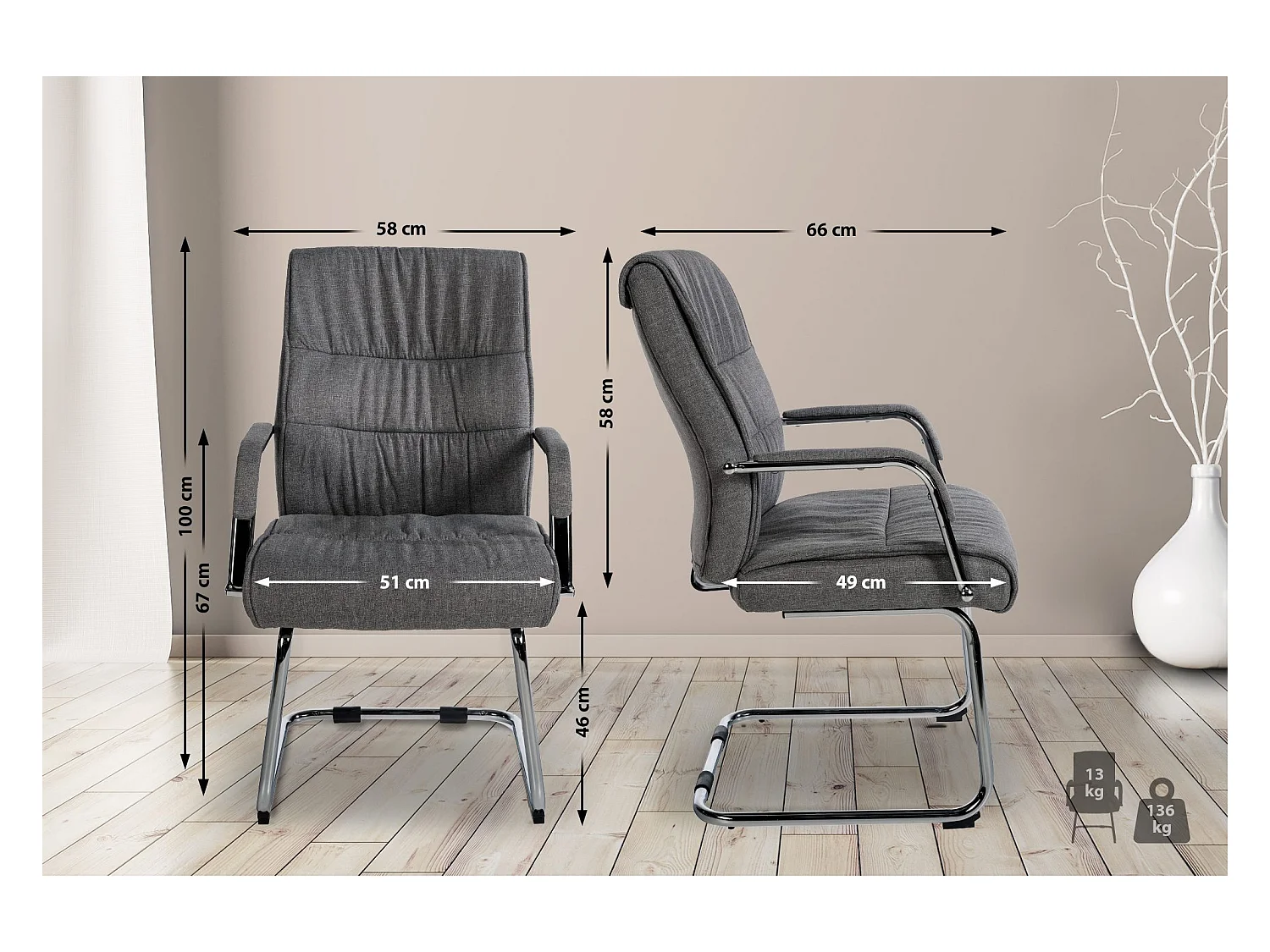 Lot de 2  chaises oscillantes - Tissu & Métal chromé - Gris foncé - Sievert