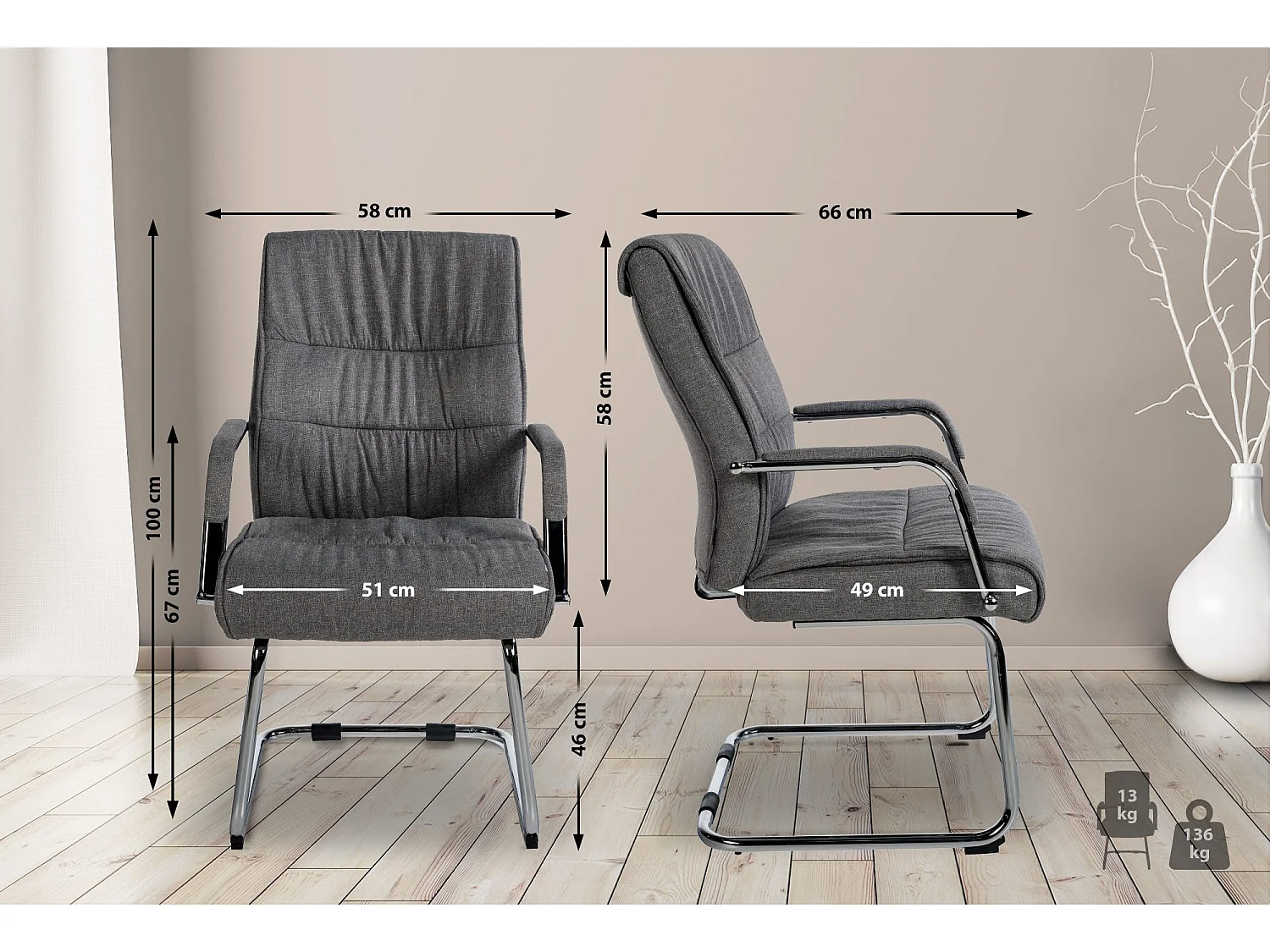 Lot de 2  chaises oscillantes - Tissu & Métal chromé - Gris foncé - Sievert