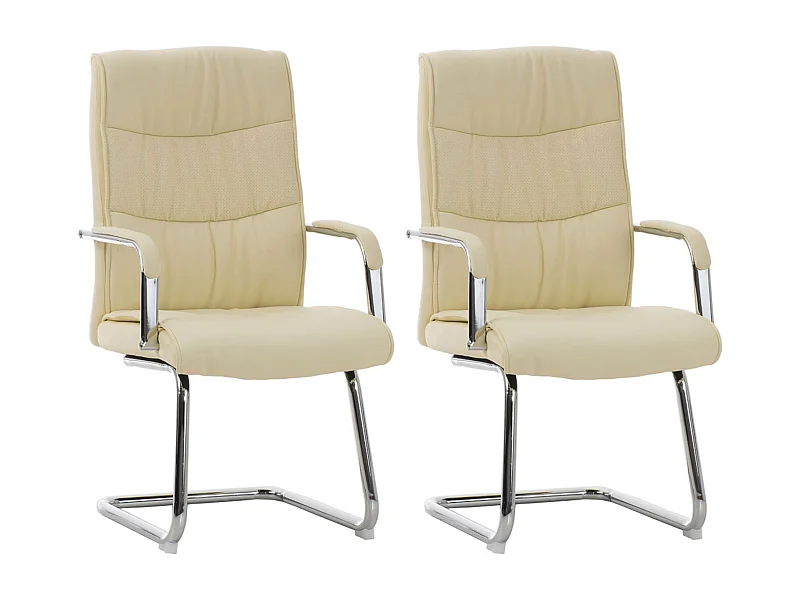 Lot de 2  chaises oscillantes - Similicuir - Crème - Caro