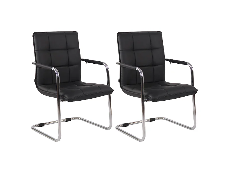 2er Set Freischwinger Stuhl - Kunstleder & Metall - schwarz - Gandia