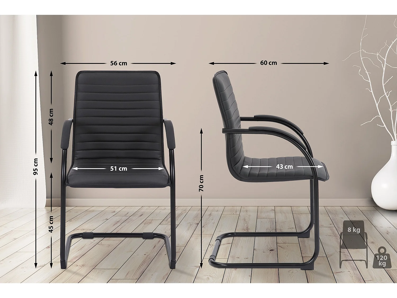 Lot de 2  chaises oscillantes - Similicuir - Noir / Noir - Tira