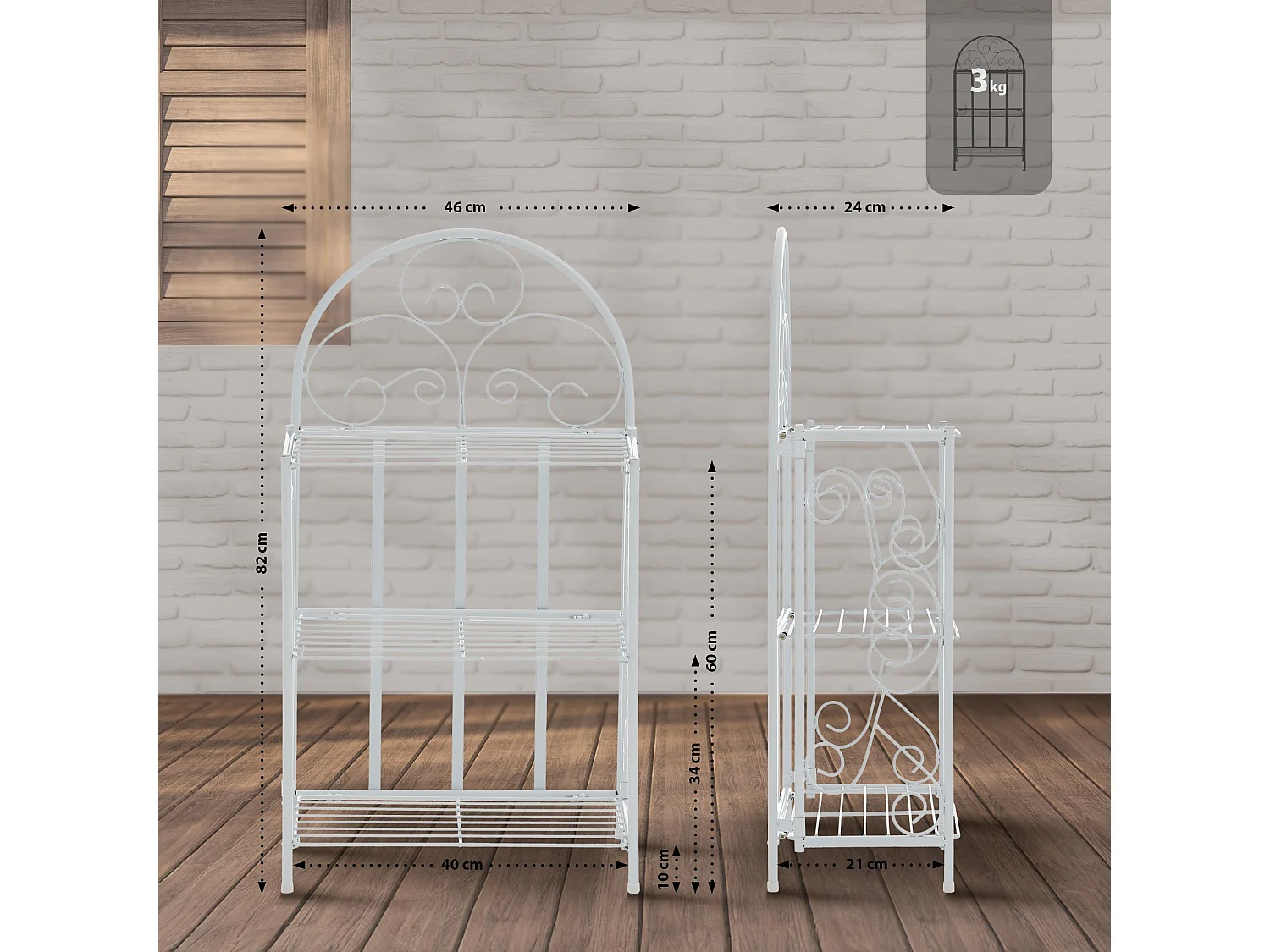 Étagères sur pied - Métal - 45.5 x 24 x 81.5cm - Blanc - Rosa