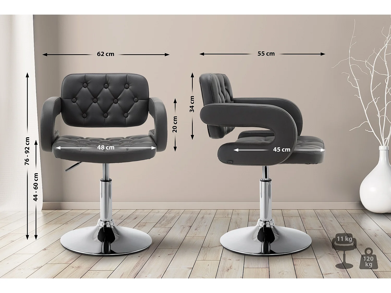 Fauteuil pivotant - Similicuir & Métal chromé - Gris - Dublin