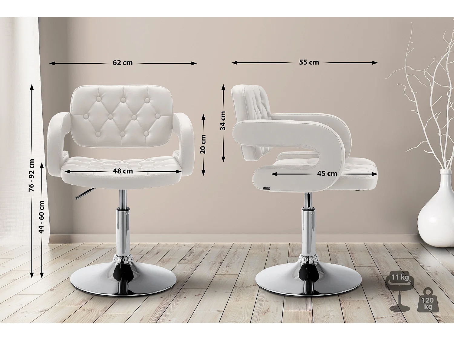 Fauteuil pivotant - Similicuir & Métal chromé - Blanc - Dublin