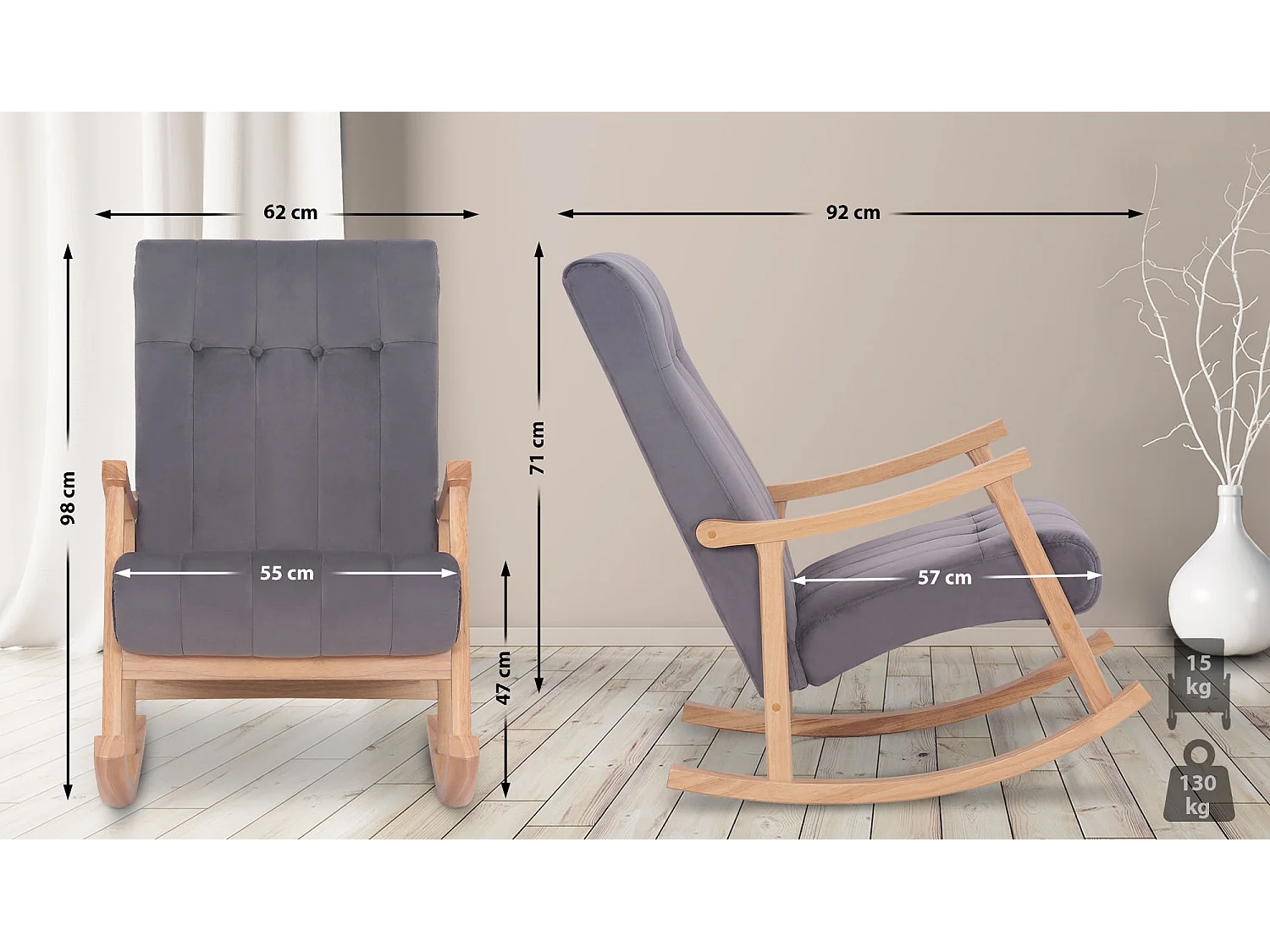 Fauteuil à bascule - Velours - Nature / Gris - Saltillo