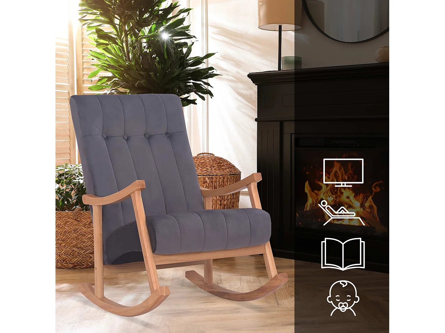 Fauteuil à bascule - Velours - Nature / Gris - Saltillo