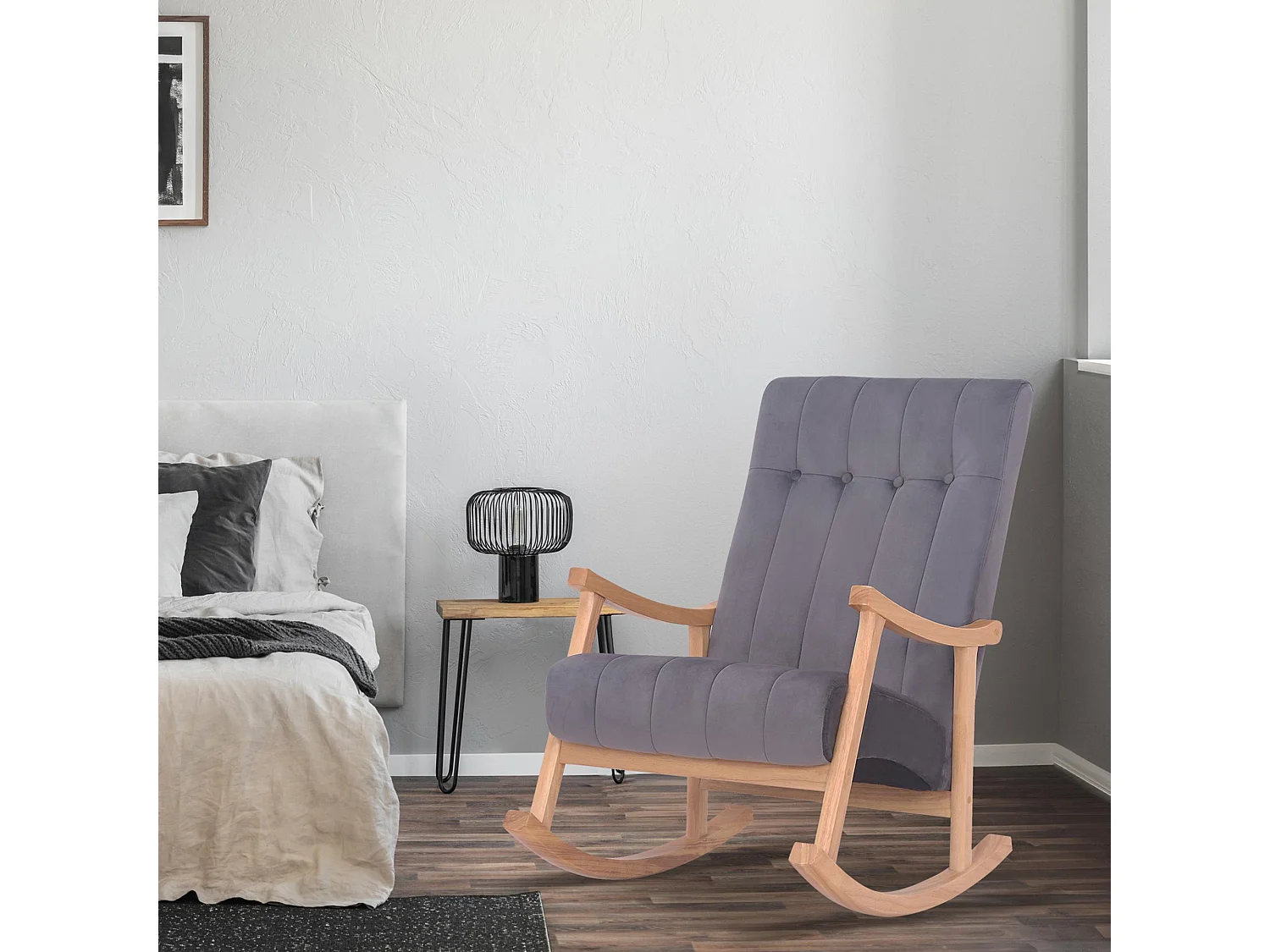 Fauteuil à bascule - Velours - Nature / Gris - Saltillo