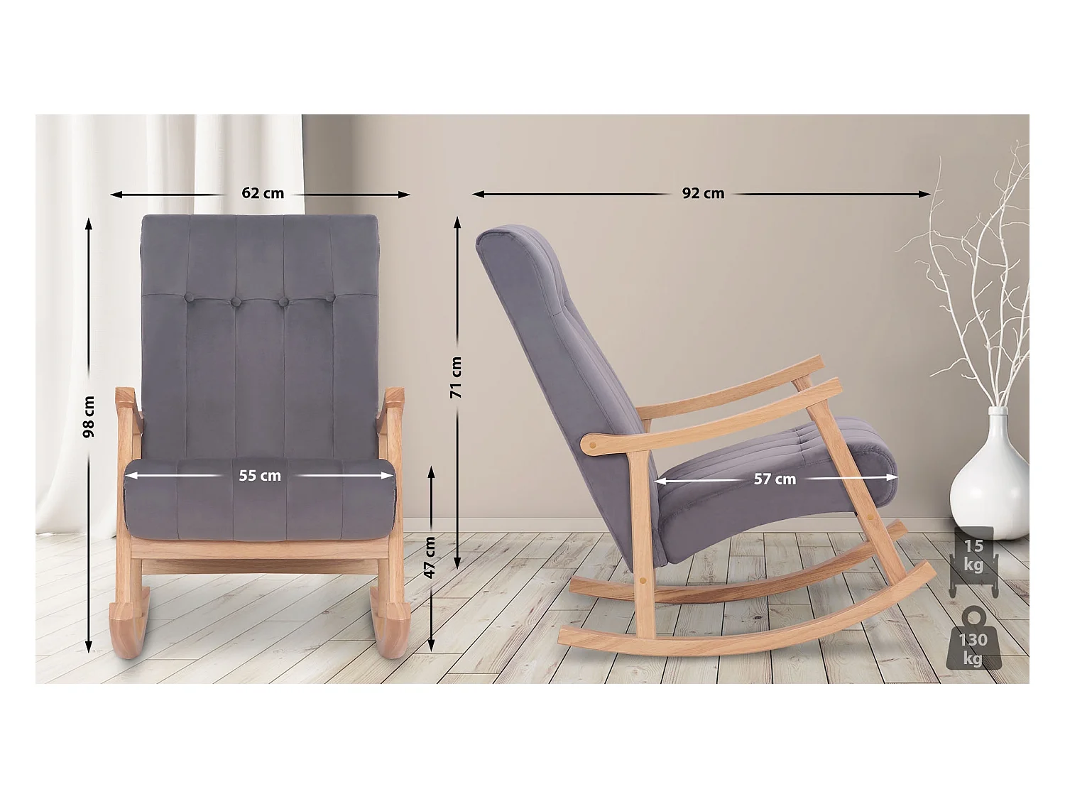 Fauteuil à bascule - Velours - Nature / Gris - Saltillo