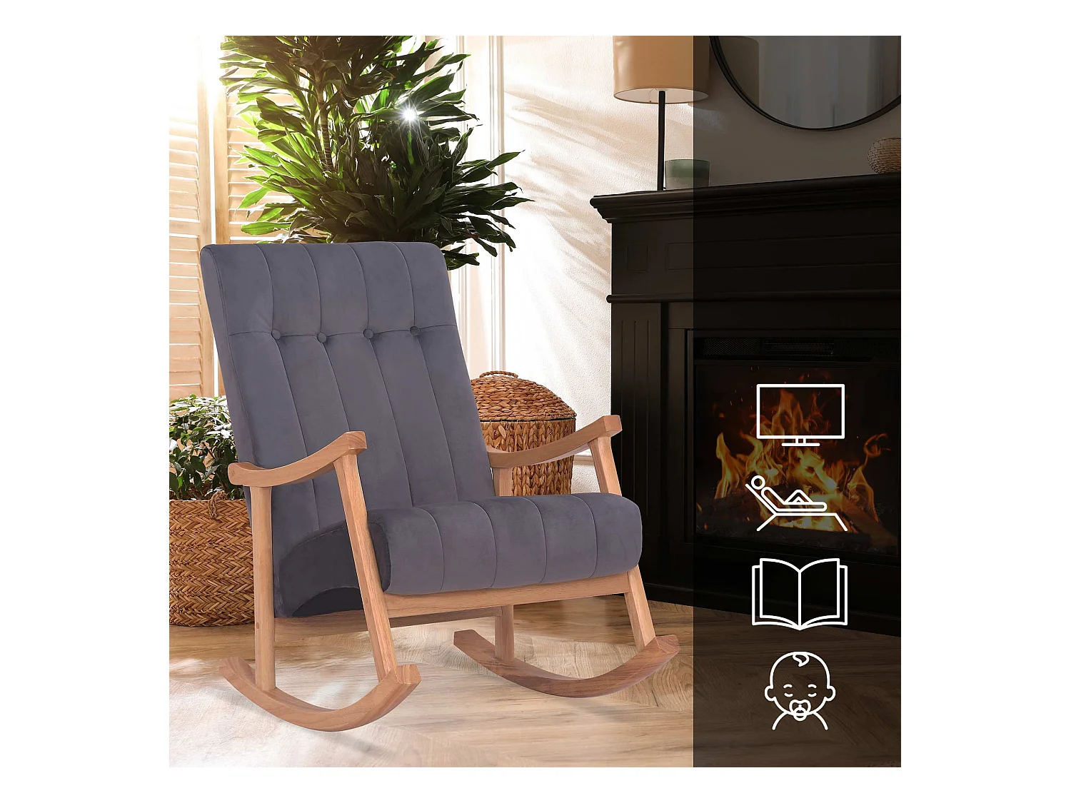 Fauteuil à bascule - Velours - Nature / Gris - Saltillo