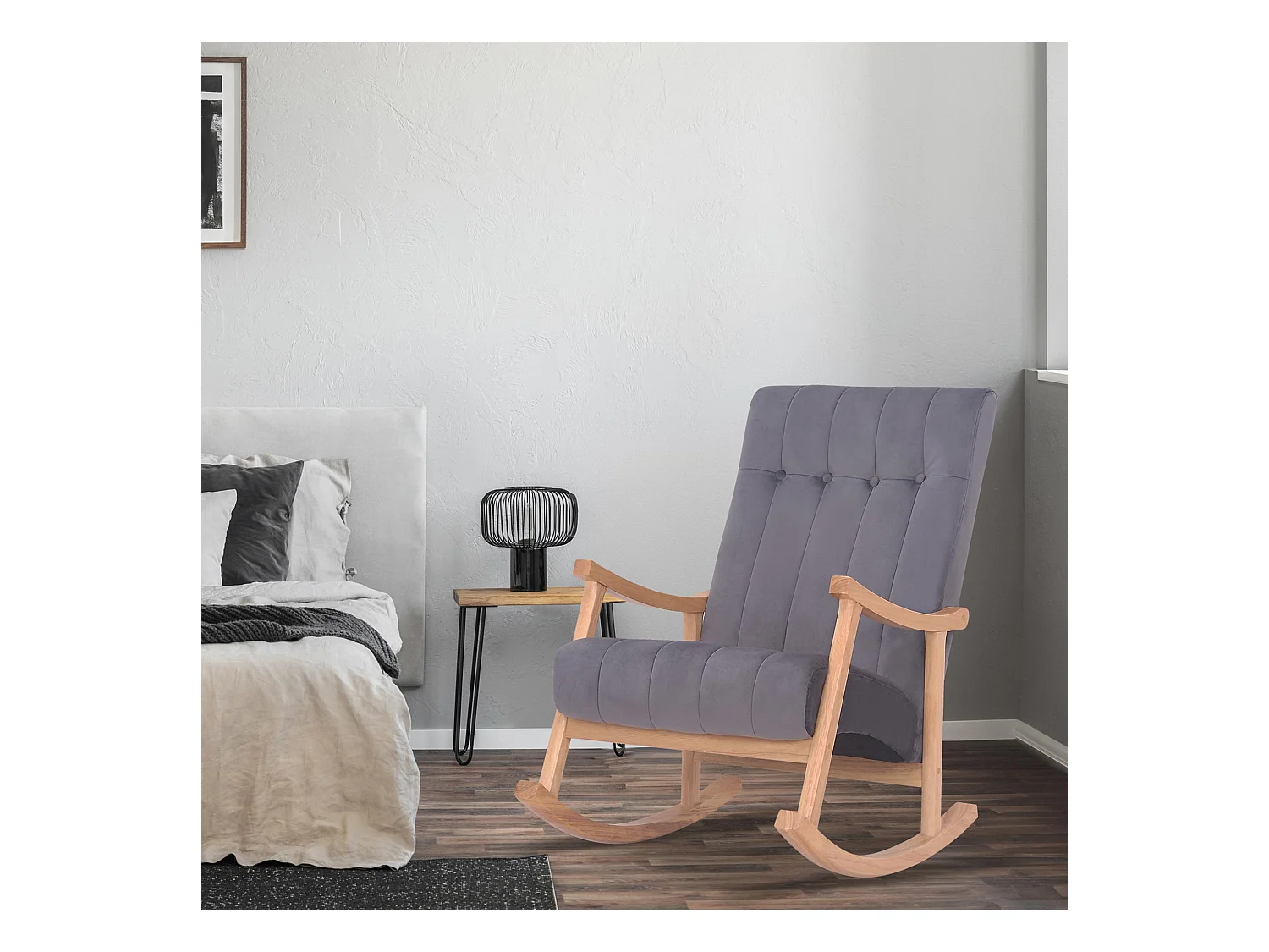 Fauteuil à bascule - Velours - Nature / Gris - Saltillo