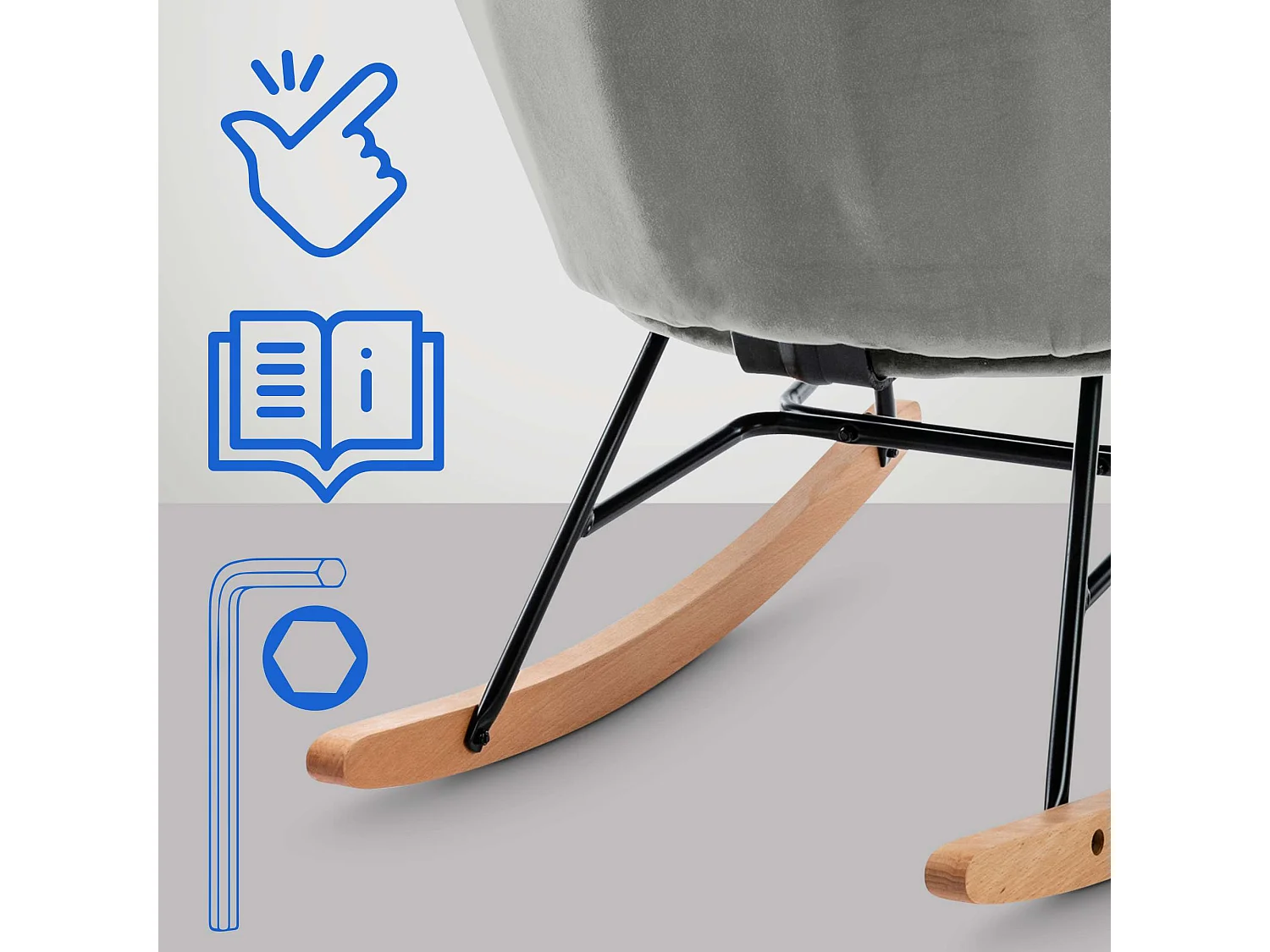 Chaise à bascule - Velours & Métal - Gris - Sanka